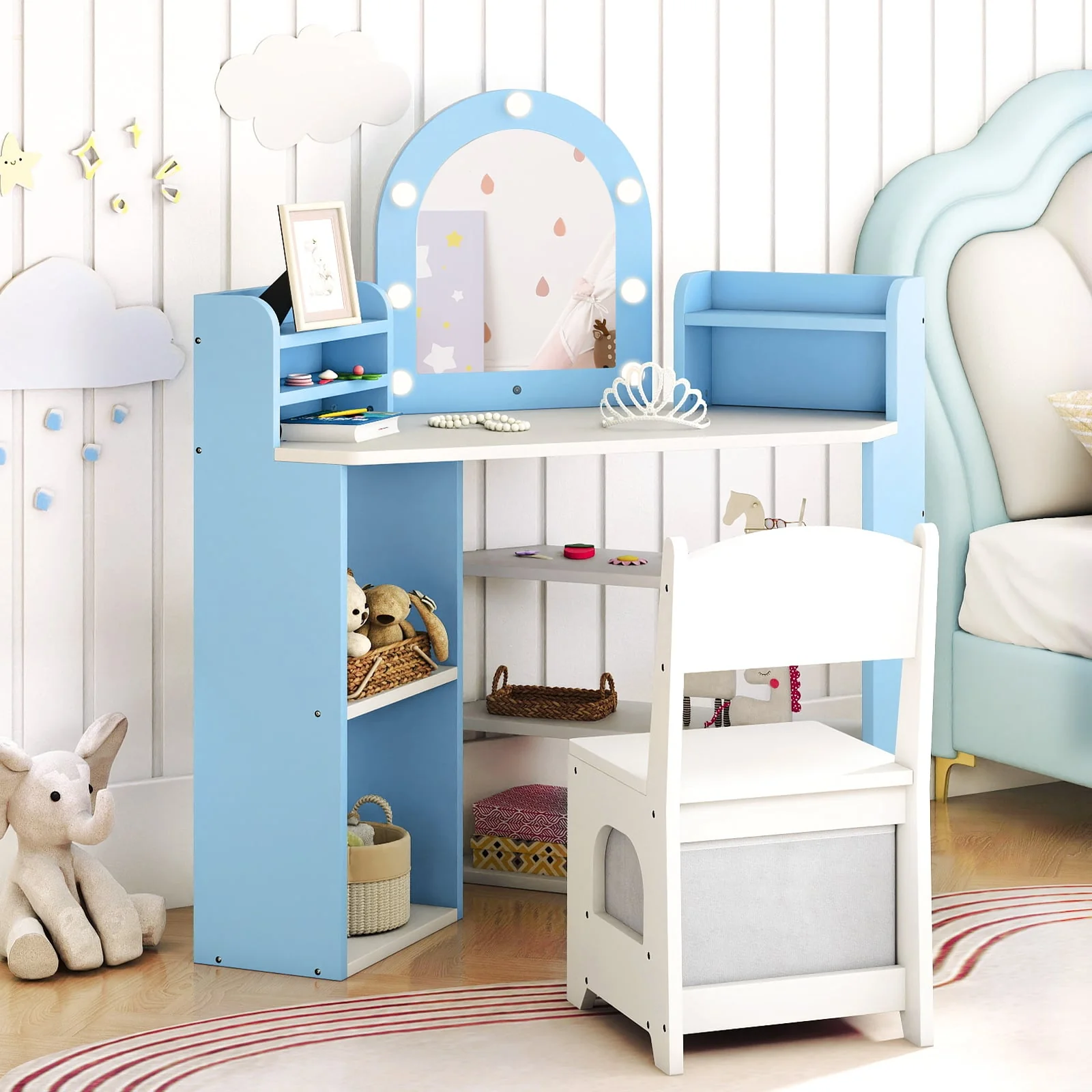 2-In-1 Kids Vanity Set with Lights for Toddlers 3+ Years Old, White - Image 7