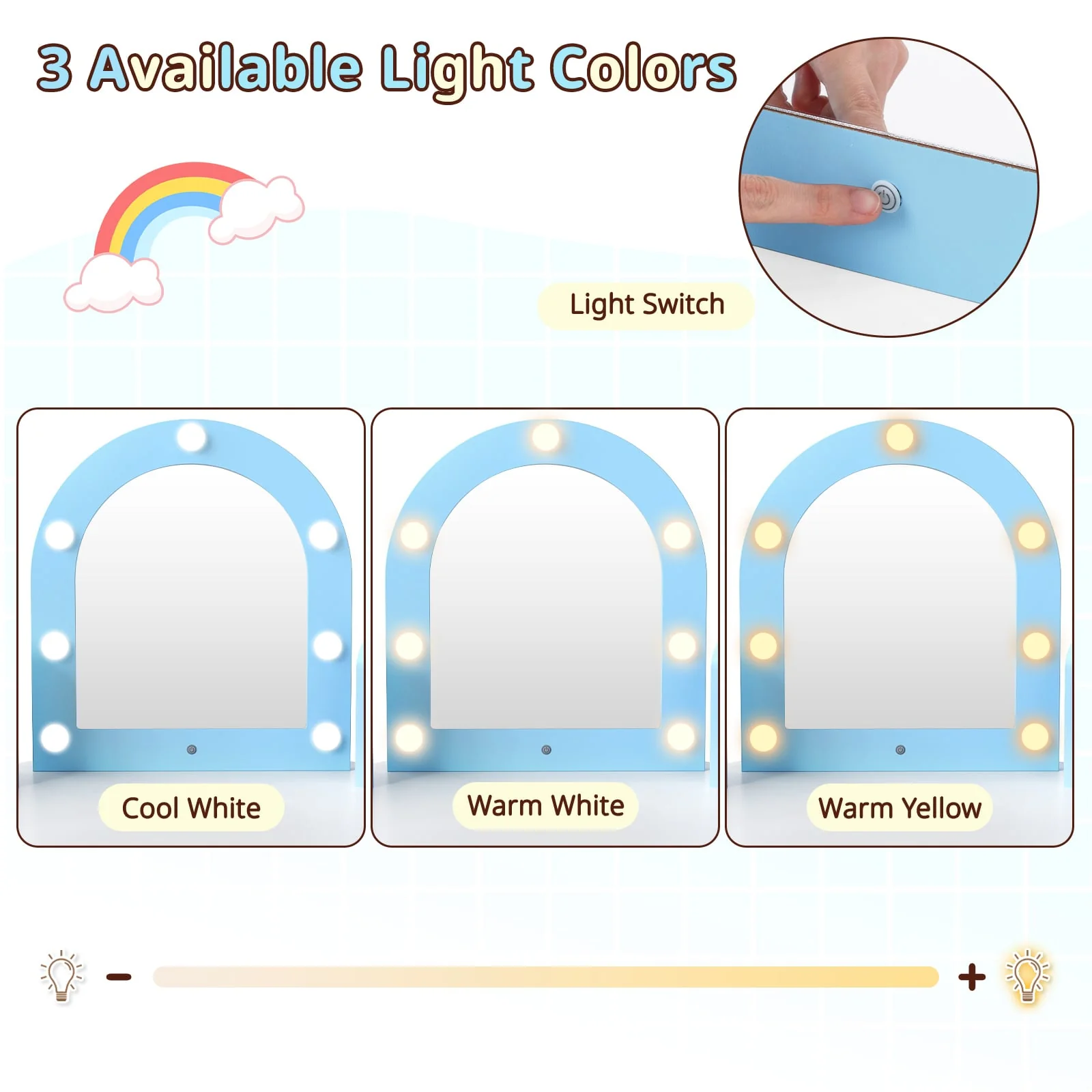 2-In-1 Kids Vanity Set with Lights for Toddlers 3+ Years Old, White - Image 8
