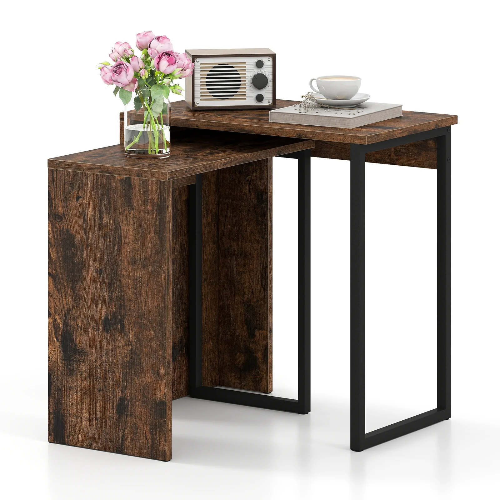 2-in-1 Nesting Coffee Table Set, Brown - Image 4