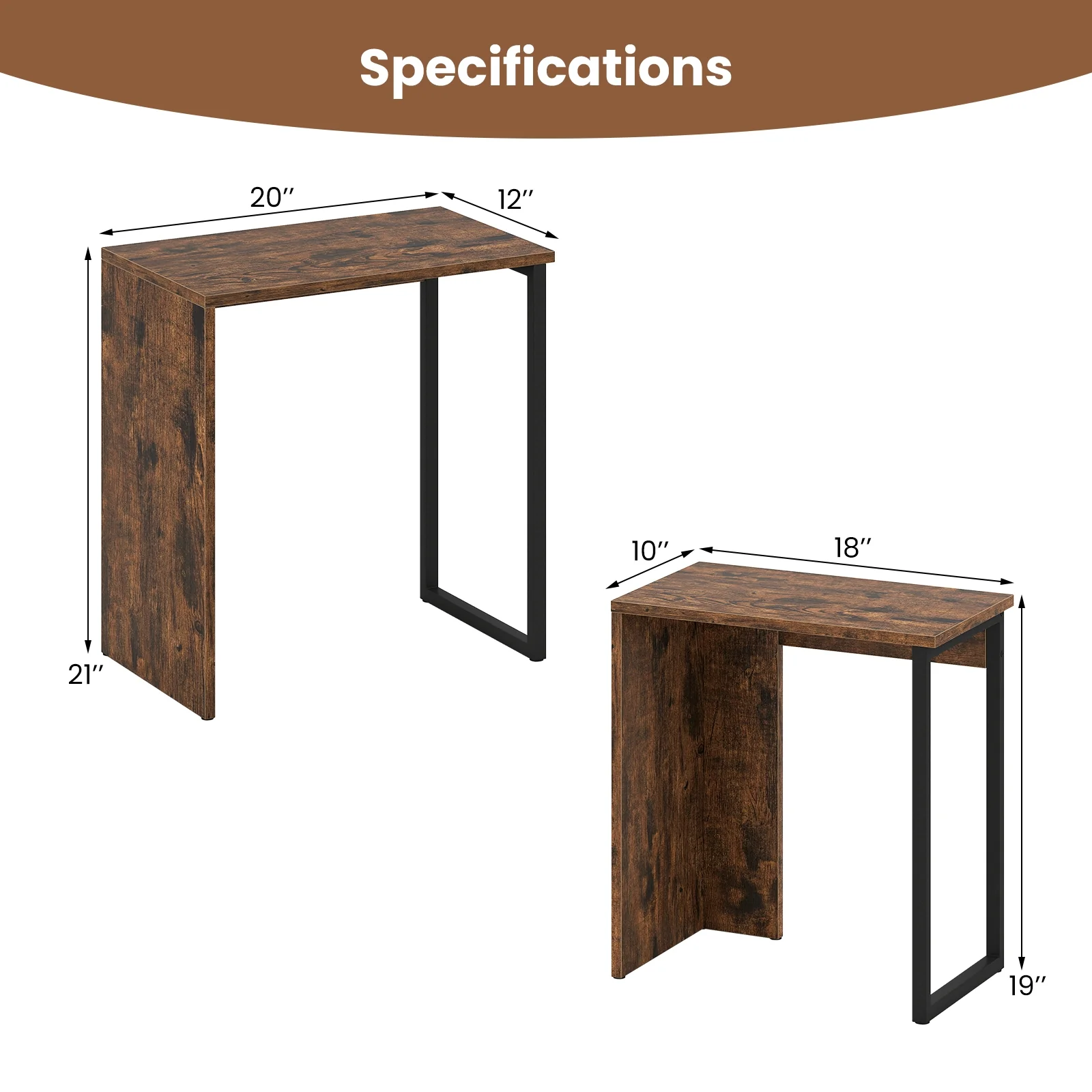 2-in-1 Nesting Coffee Table Set, Brown - Image 6