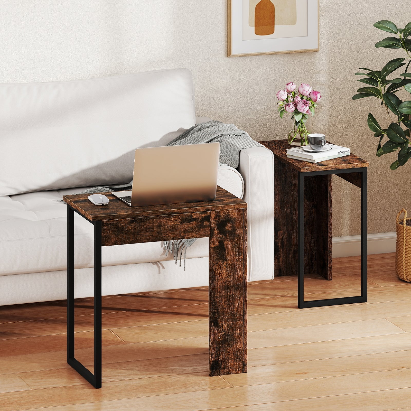 2-in-1 Nesting Coffee Table Set, Brown - Image 7