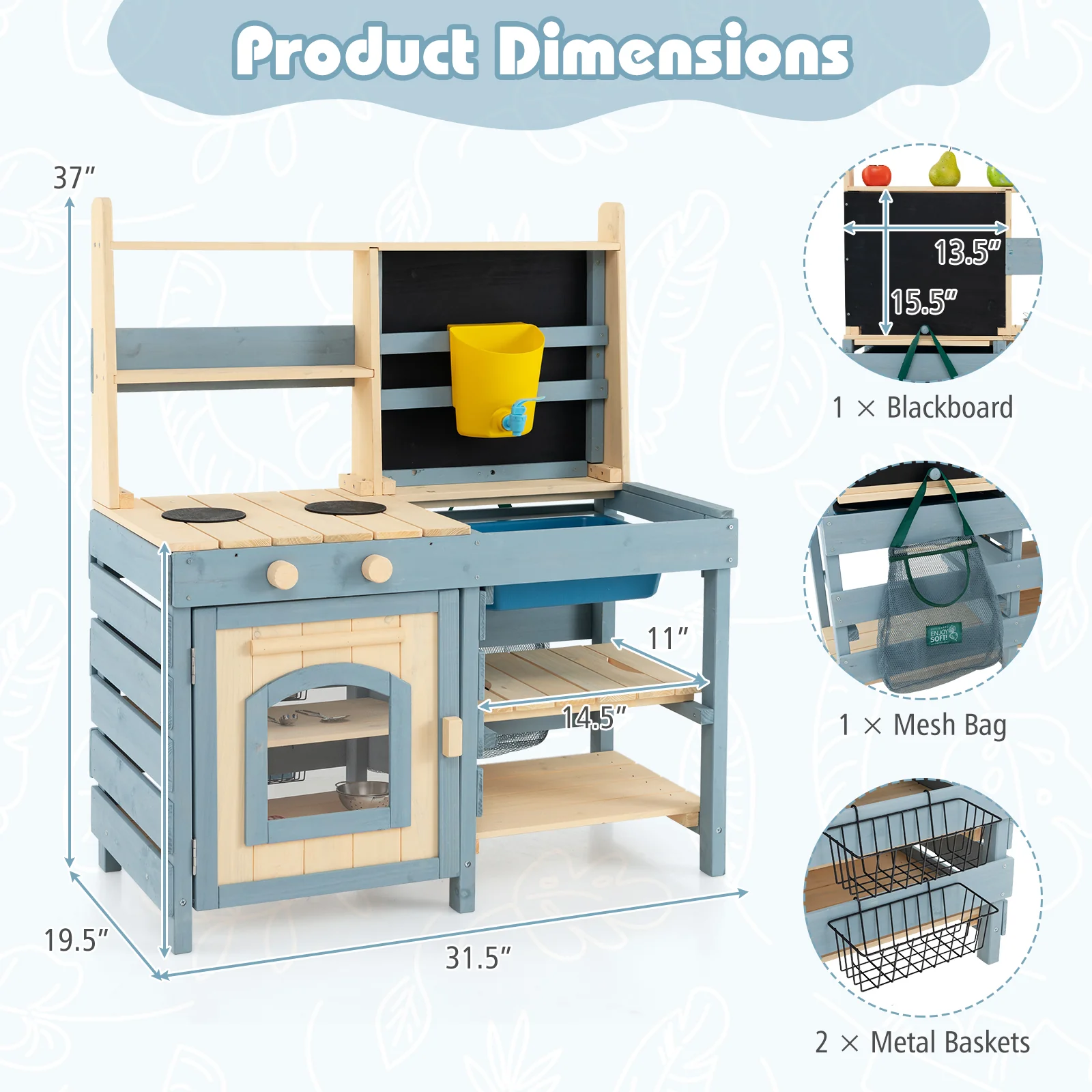 2-In-1 Outdoor Mud Kitchen with Faucet and Extra Chalkboard, Natural - Image 3