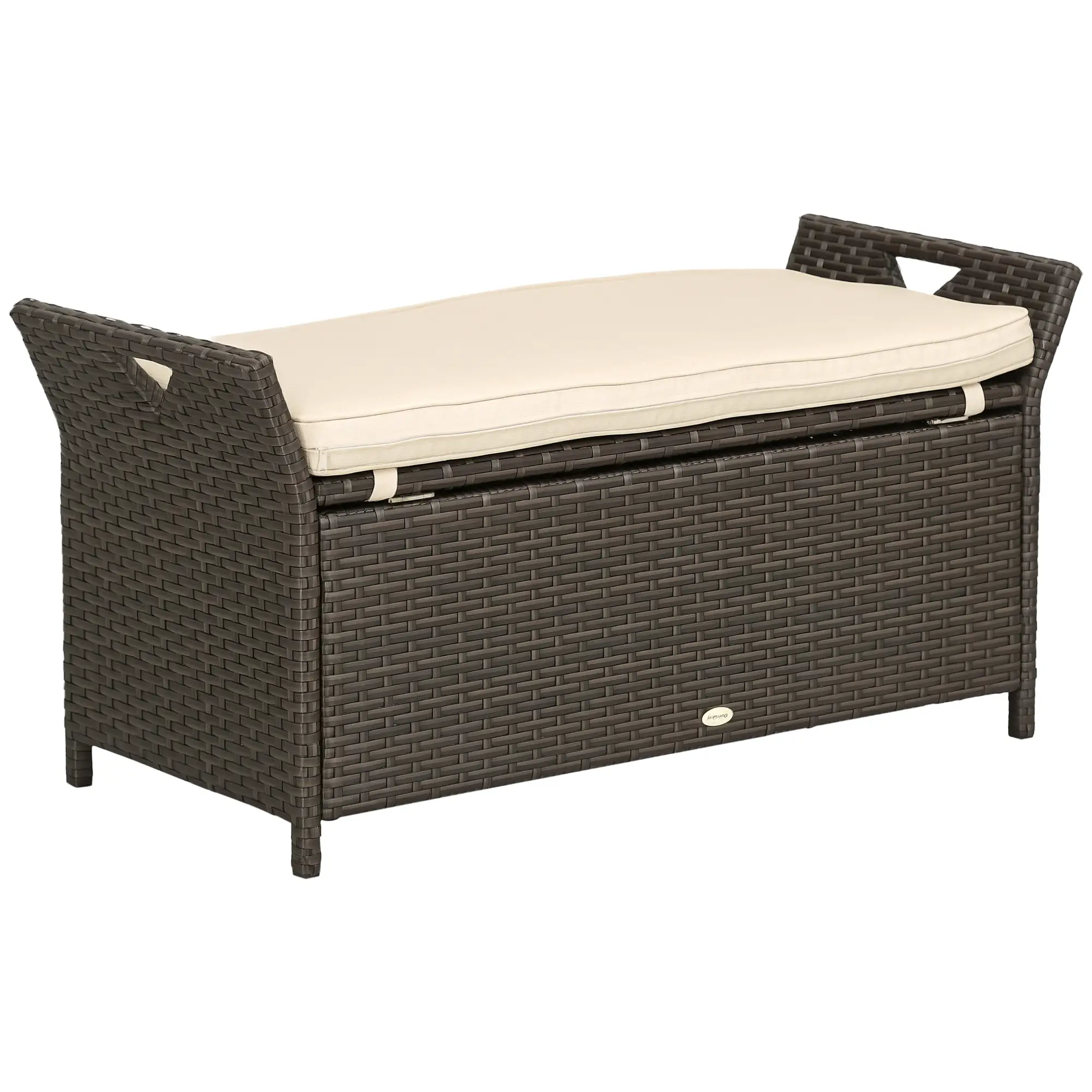 2-In-1 Outdoor PE Rattan Storage Bench, 29 Gallon, Cream - Image 11