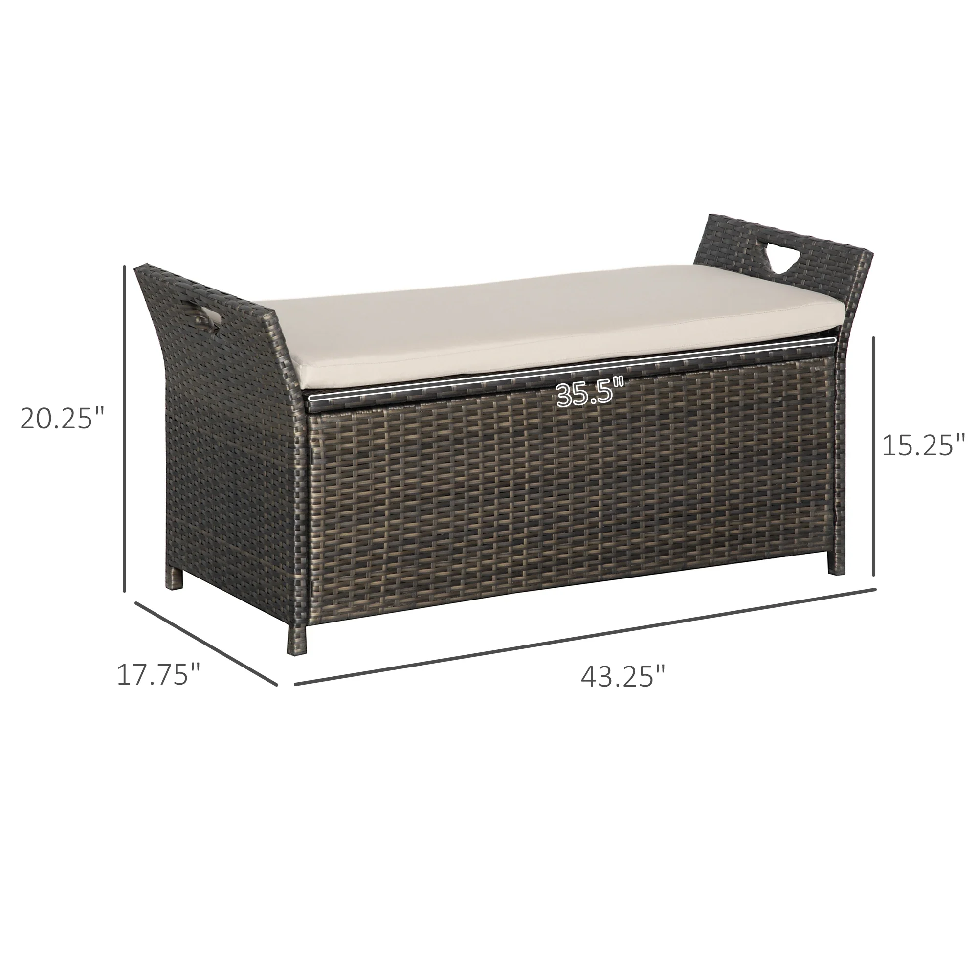2-In-1 Outdoor PE Rattan Storage Bench, 29 Gallon, Cream - Image 3