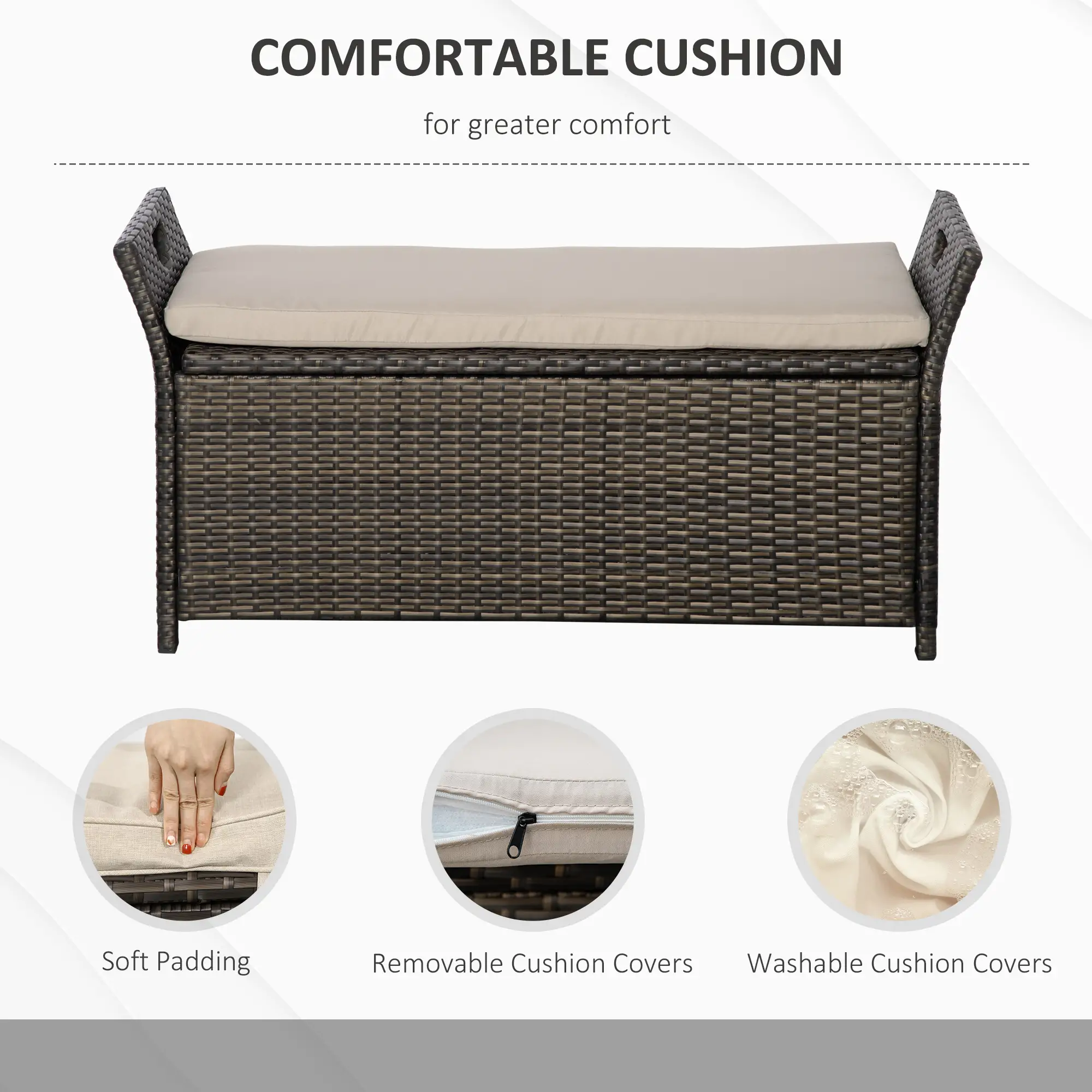 2-In-1 Outdoor PE Rattan Storage Bench, 29 Gallon, Cream - Image 5