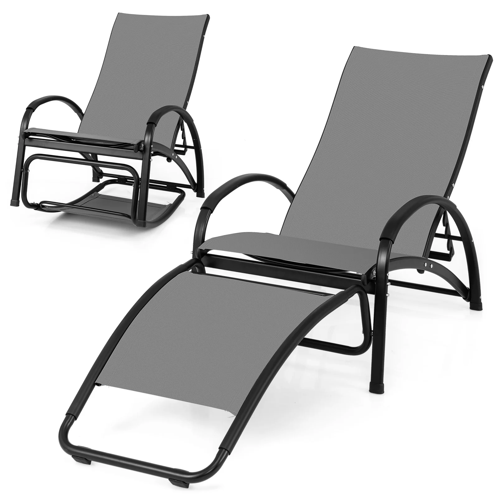 2-In-1 Outdoor Rocking Chair, 4-Position Adjustable Backrest, Gray