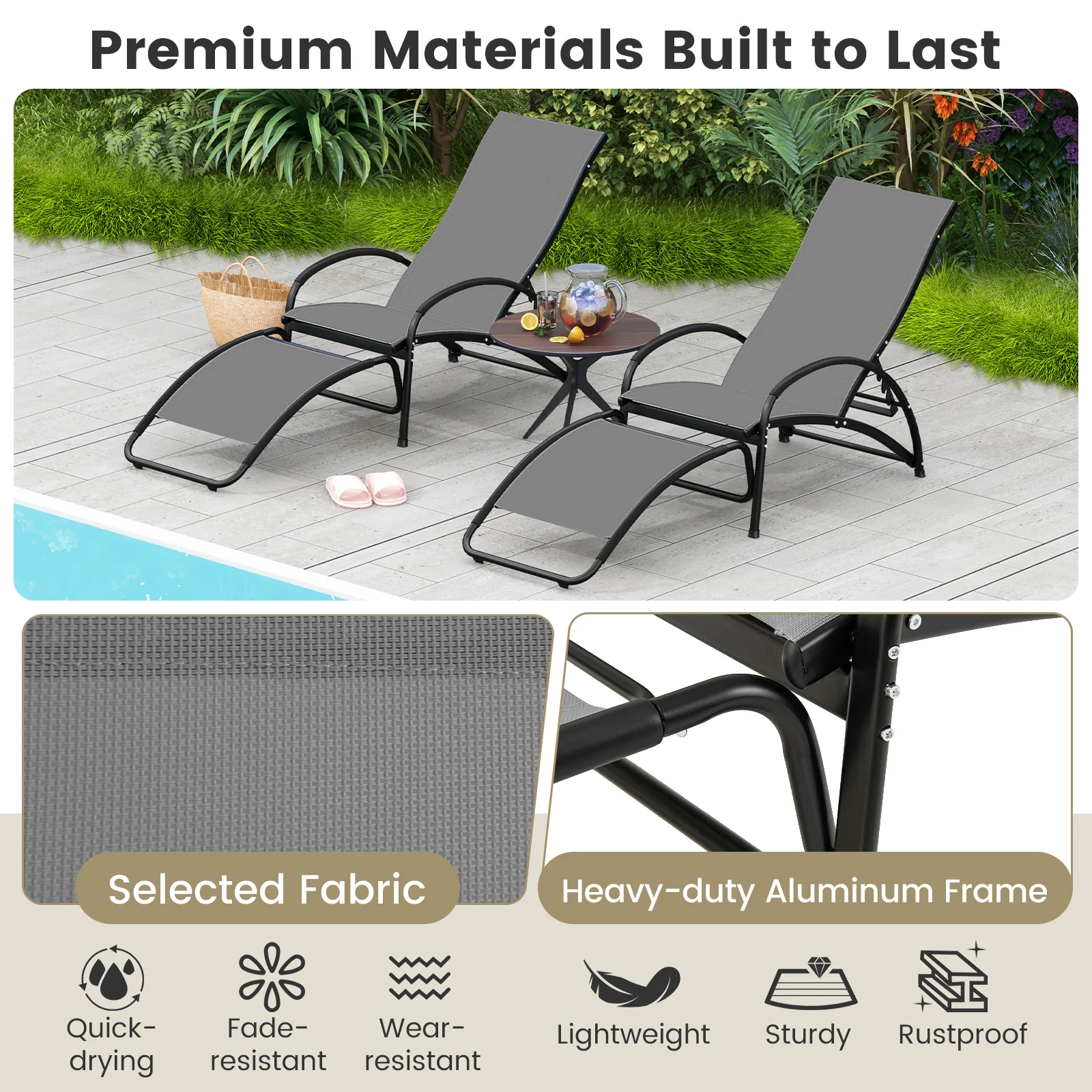2-In-1 Outdoor Rocking Chair, 4-Position Adjustable Backrest, Gray - Image 10