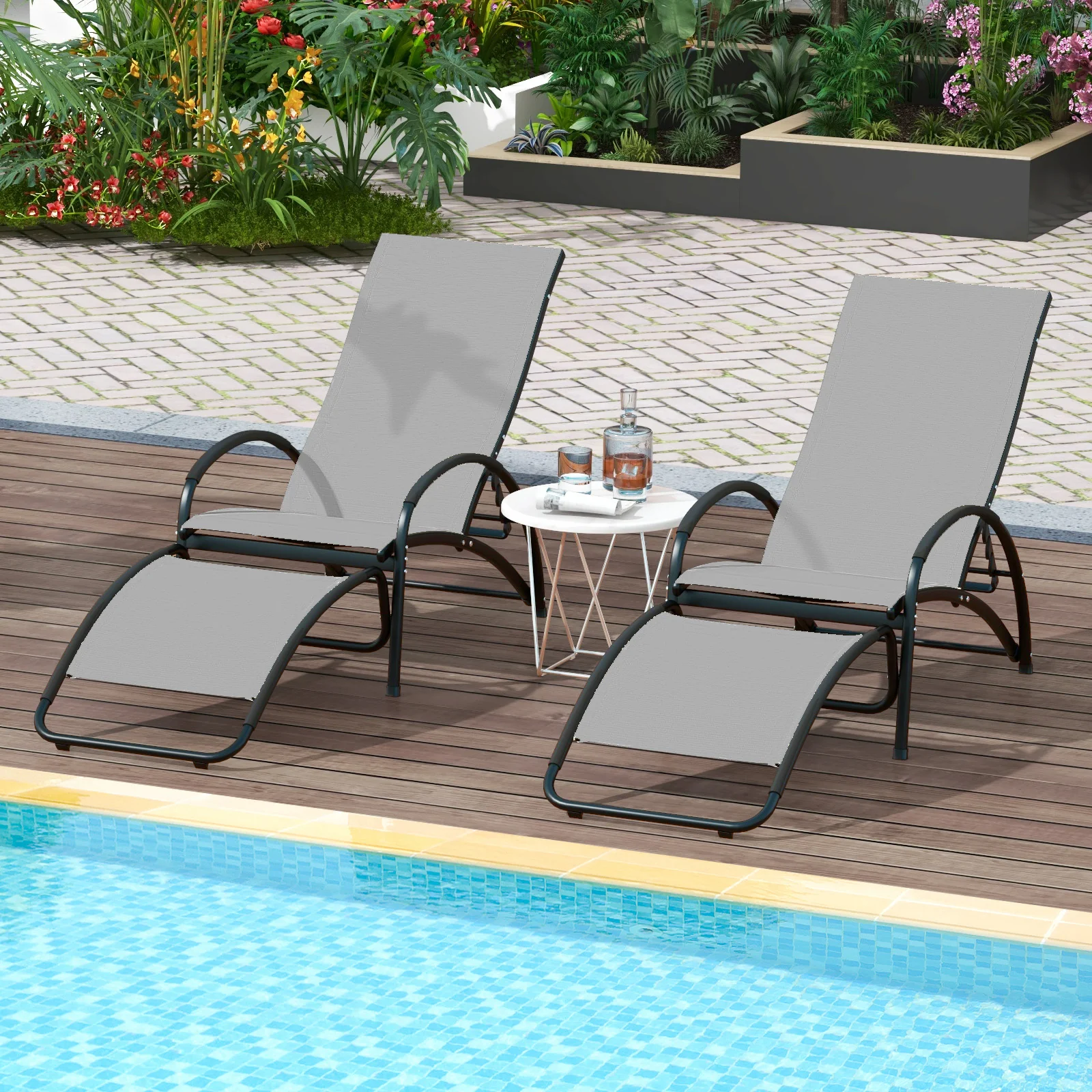 2-In-1 Outdoor Rocking Chair, 4-Position Adjustable Backrest, Gray - Image 3