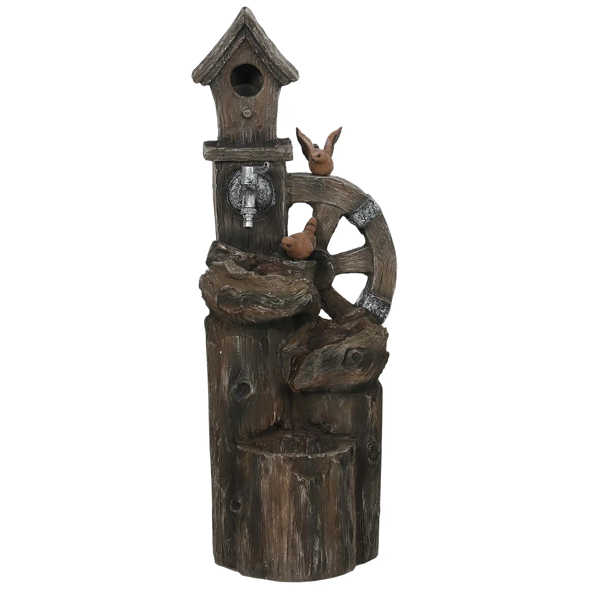 2-in-1 Outdoor Water Fountain With Birdhouse, 13.6" L x 11.6" W x 36.2" H, Mixed Colour