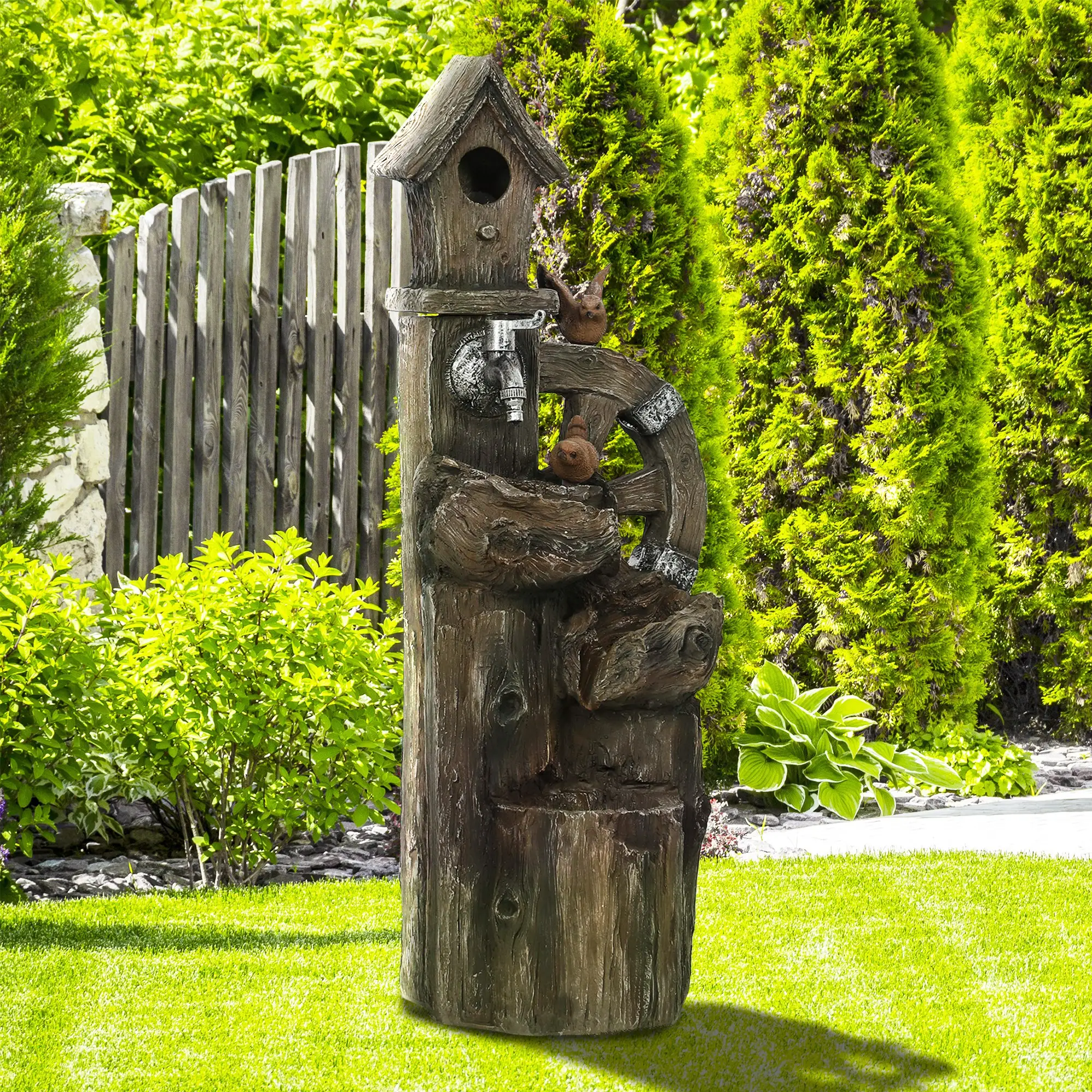 2-in-1 Outdoor Water Fountain With Birdhouse, 13.6" L x 11.6" W x 36.2" H, Mixed Colour - Image 10