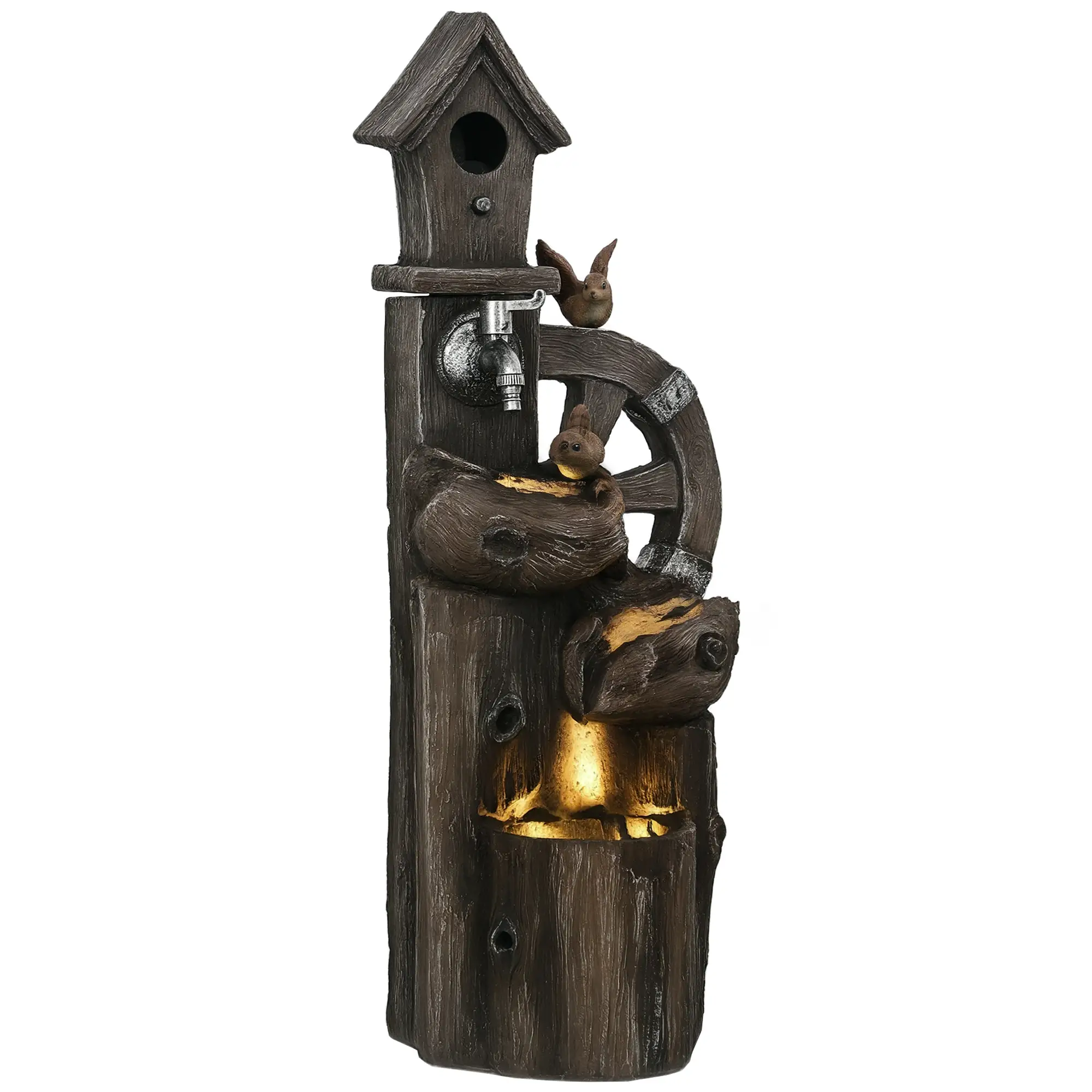 2-in-1 Outdoor Water Fountain With Birdhouse, 13.6" L x 11.6" W x 36.2" H, Mixed Colour - Image 11