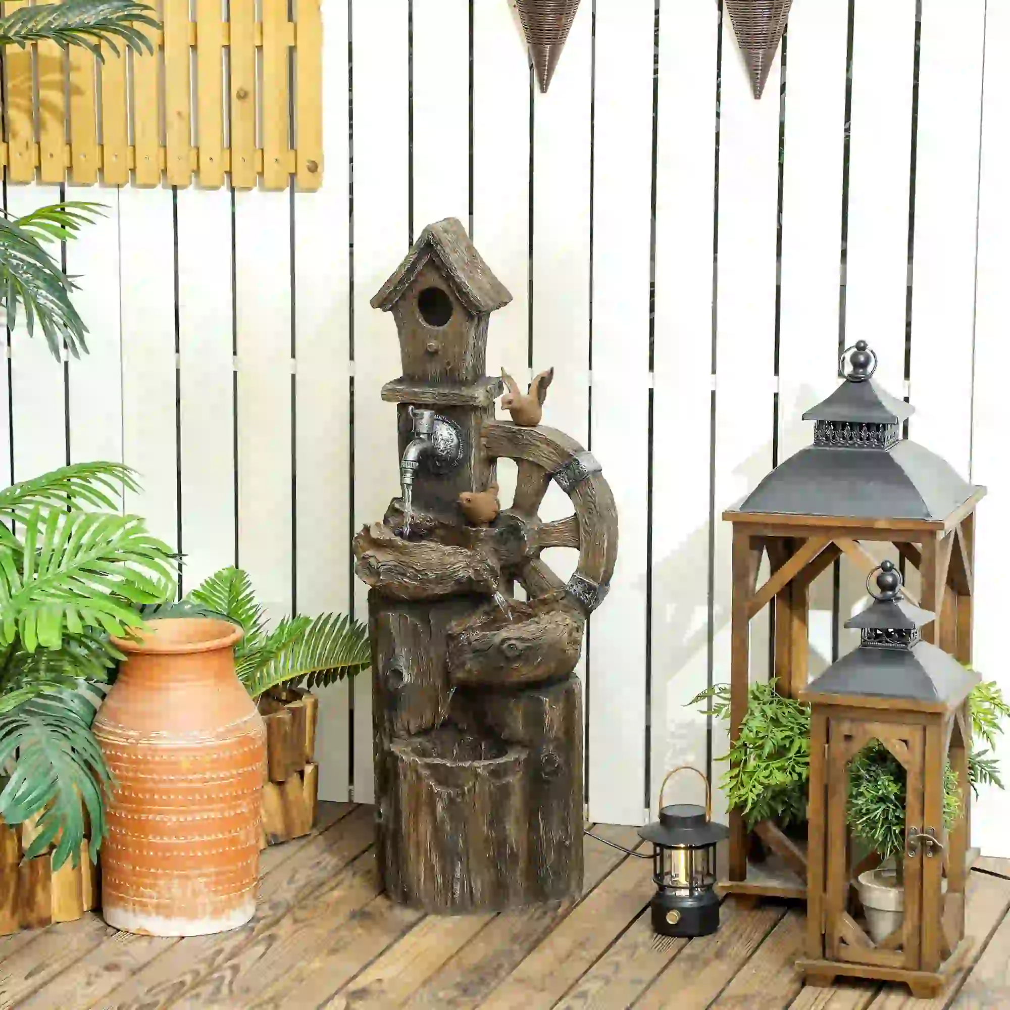 2-in-1 Outdoor Water Fountain With Birdhouse, 13.6" L x 11.6" W x 36.2" H, Mixed Colour - Image 2