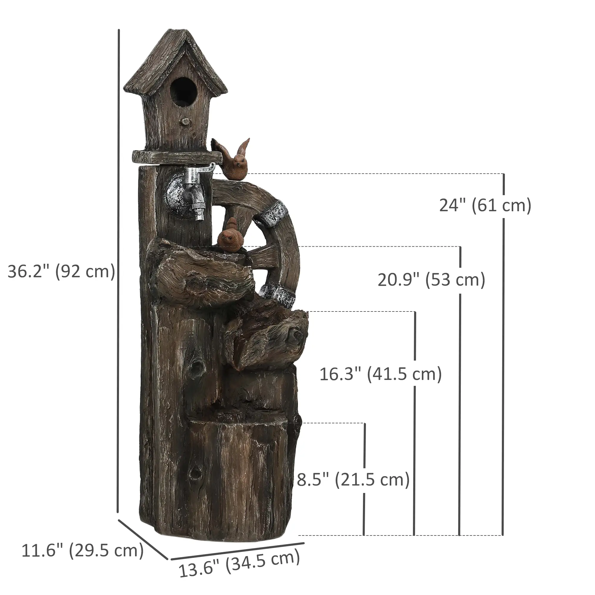 2-in-1 Outdoor Water Fountain With Birdhouse, 13.6" L x 11.6" W x 36.2" H, Mixed Colour - Image 3