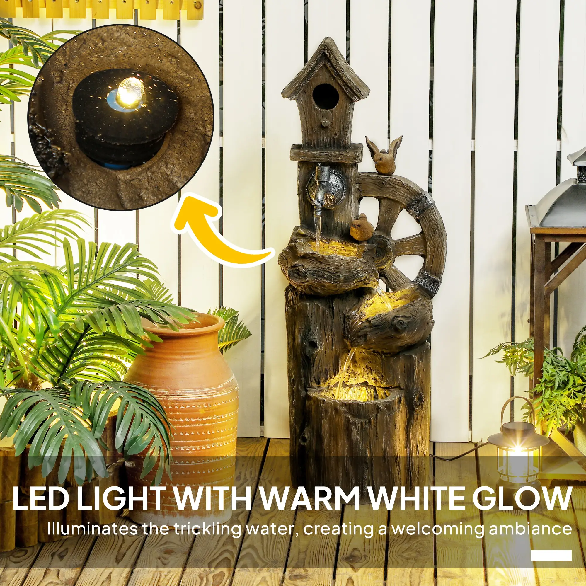 2-in-1 Outdoor Water Fountain With Birdhouse, 13.6" L x 11.6" W x 36.2" H, Mixed Colour - Image 5