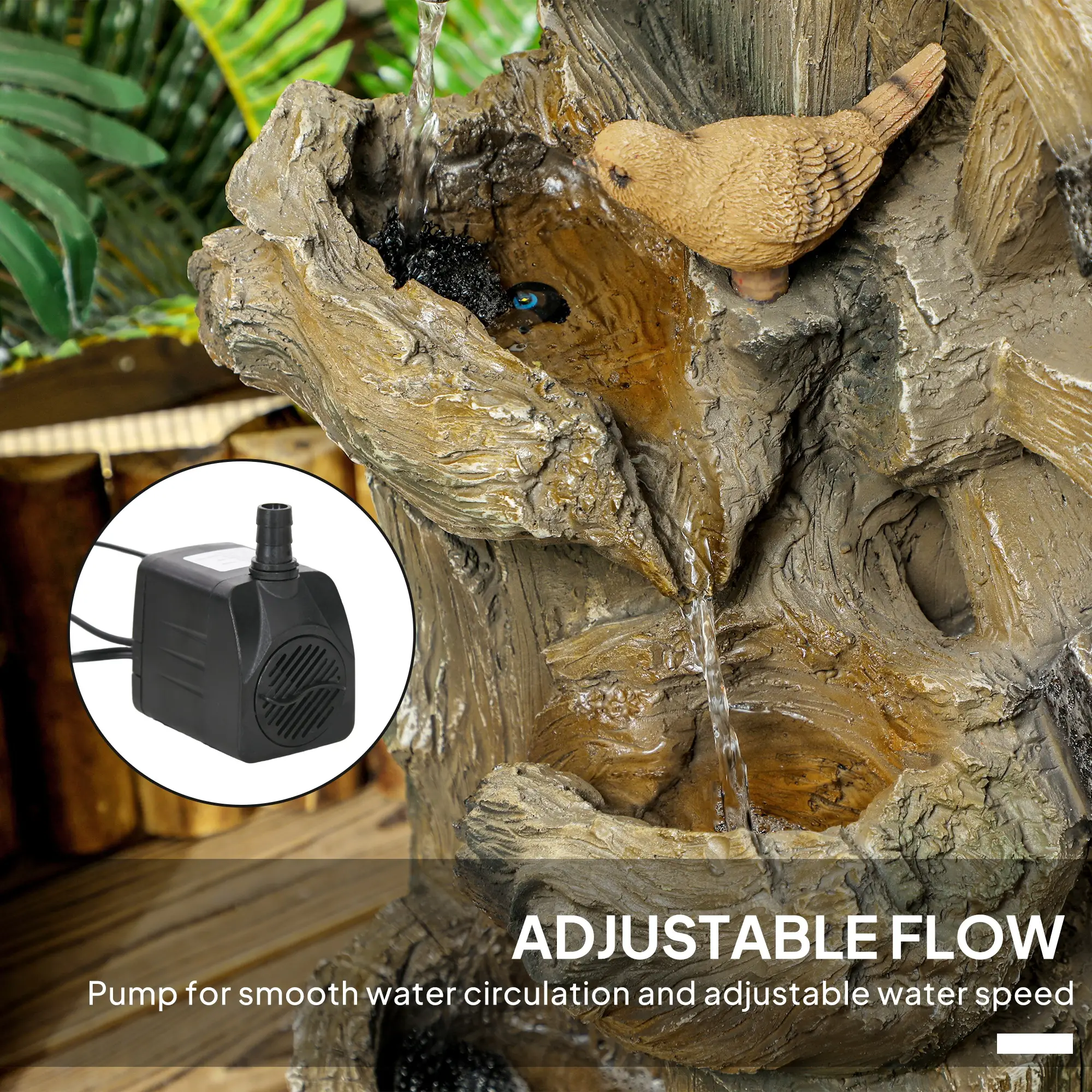 2-in-1 Outdoor Water Fountain With Birdhouse, 13.6" L x 11.6" W x 36.2" H, Mixed Colour - Image 6