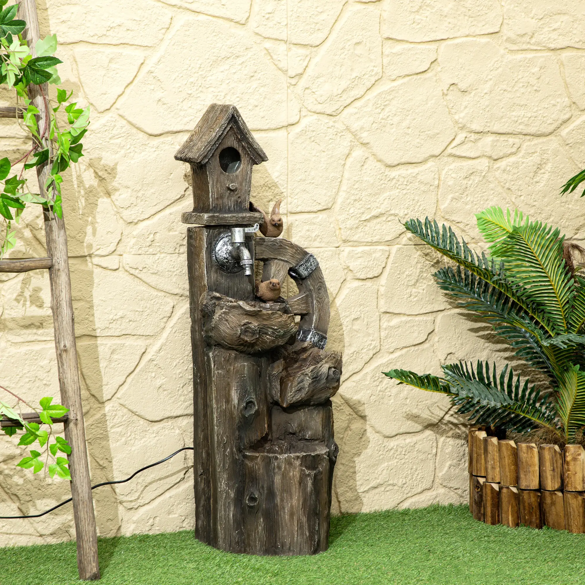 2-in-1 Outdoor Water Fountain With Birdhouse, 13.6" L x 11.6" W x 36.2" H, Mixed Colour - Image 8