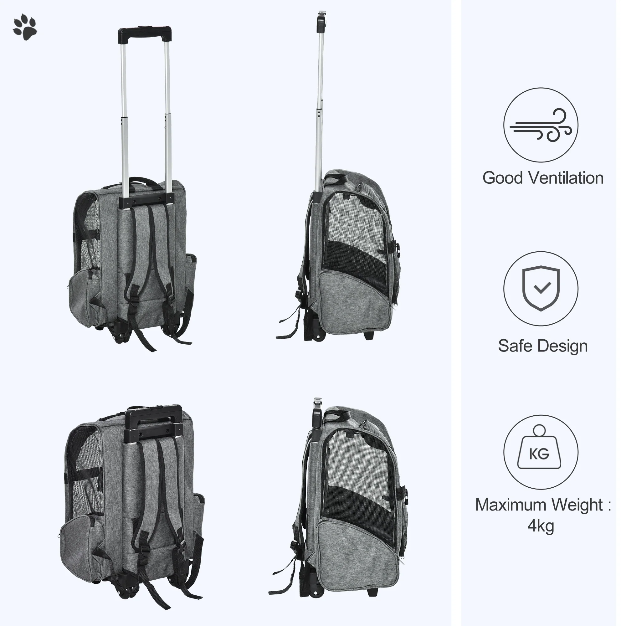 2-in-1 Pet Carrier Backpack, Rolling Wheel, Grey - Image 7