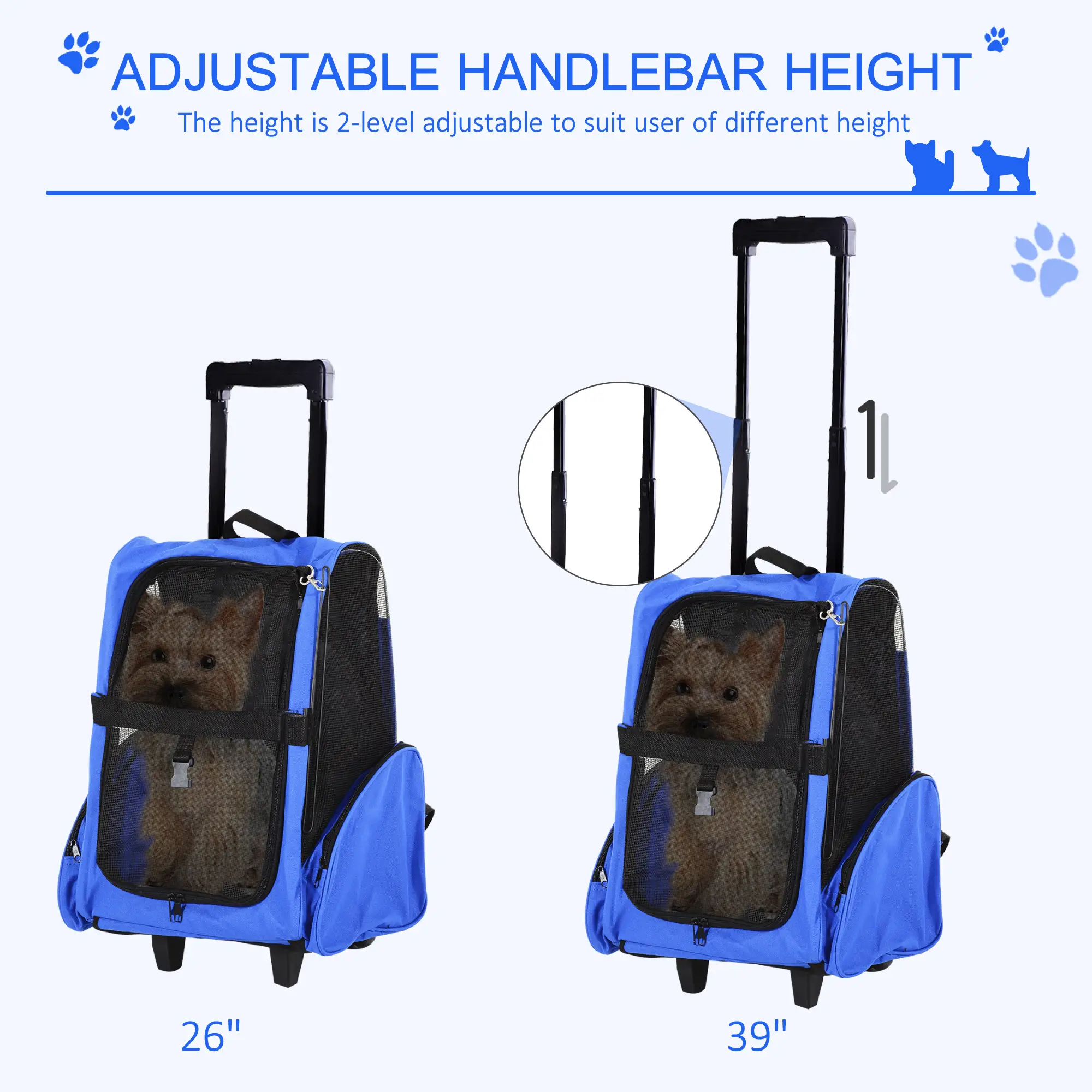 2-in-1 Pet Luggage Box Backpack Carrier, Rolling Wheel, Blue - Image 5