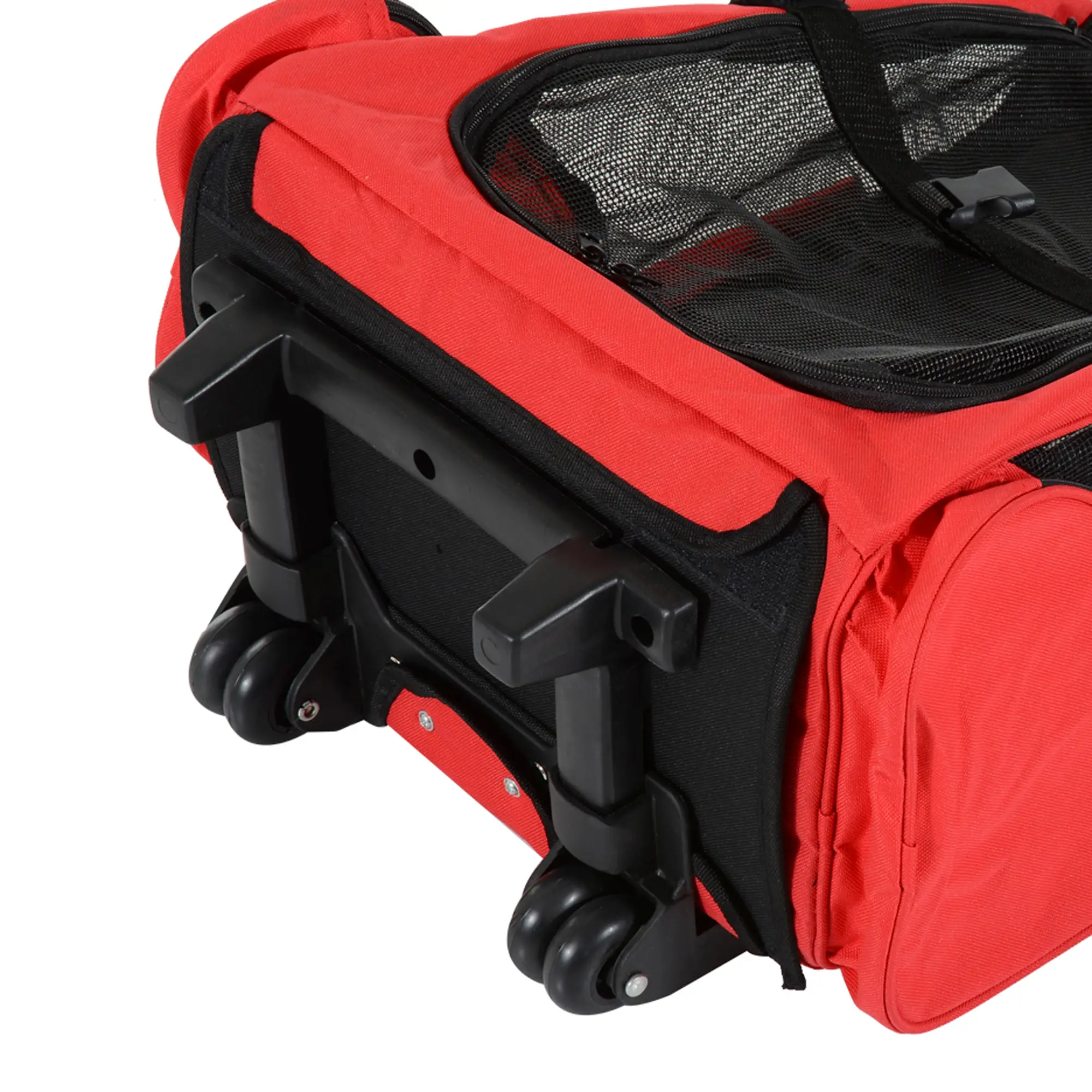 2-in-1 Pet Luggage Box Backpack Carrier, Rolling Wheel, Red - Image 10