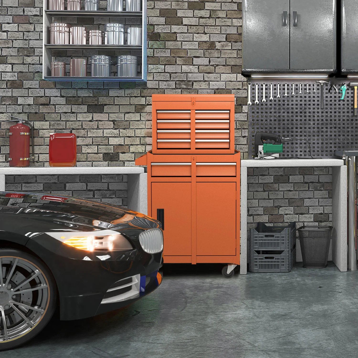 2-In-1 Rolling Tool Chest, 5 Sliding Lockable Drawers, Orange - Image 3