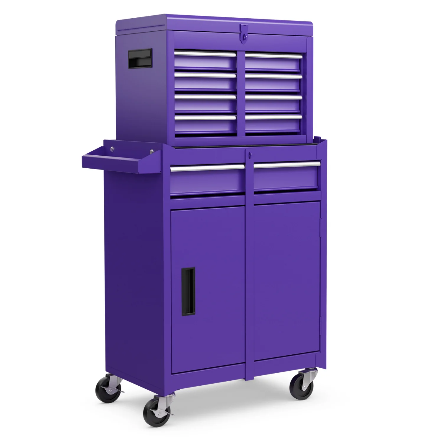 2-in-1 Rolling Tool Chest with 5 Sliding Lockable Drawers, Purple - Image 5
