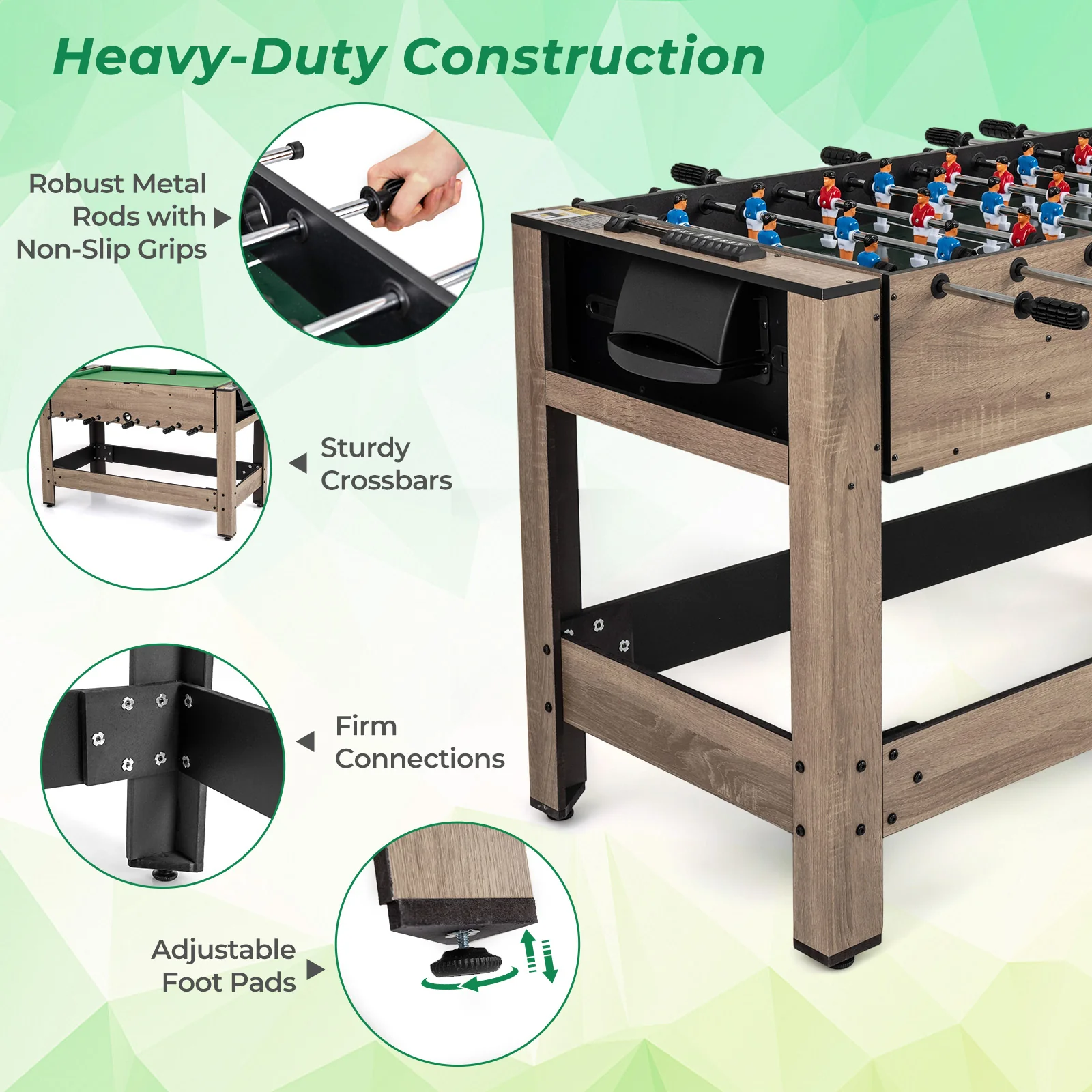 2-in-1 Swivel Game Table for Teens Adults, Brown - Image 10