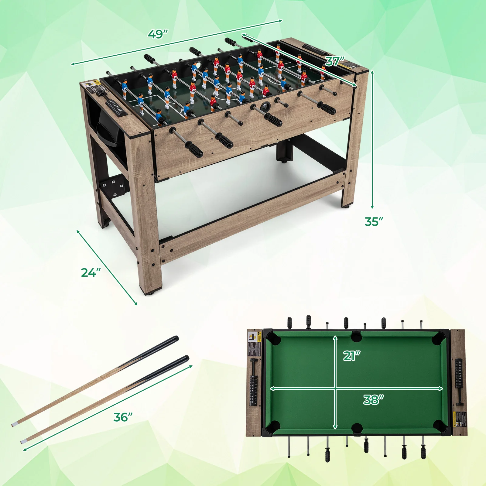 2-in-1 Swivel Game Table for Teens Adults, Brown - Image 5