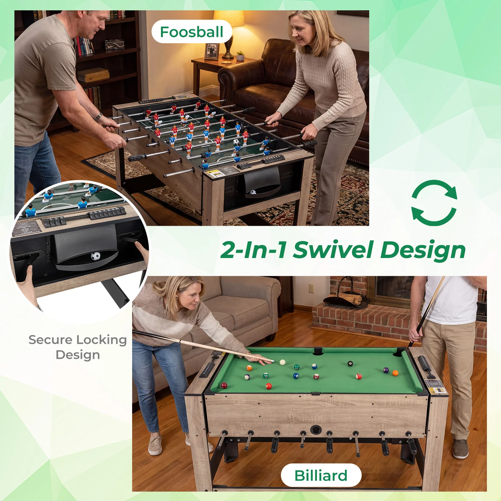 2-in-1 Swivel Game Table for Teens Adults, Brown - Image 6