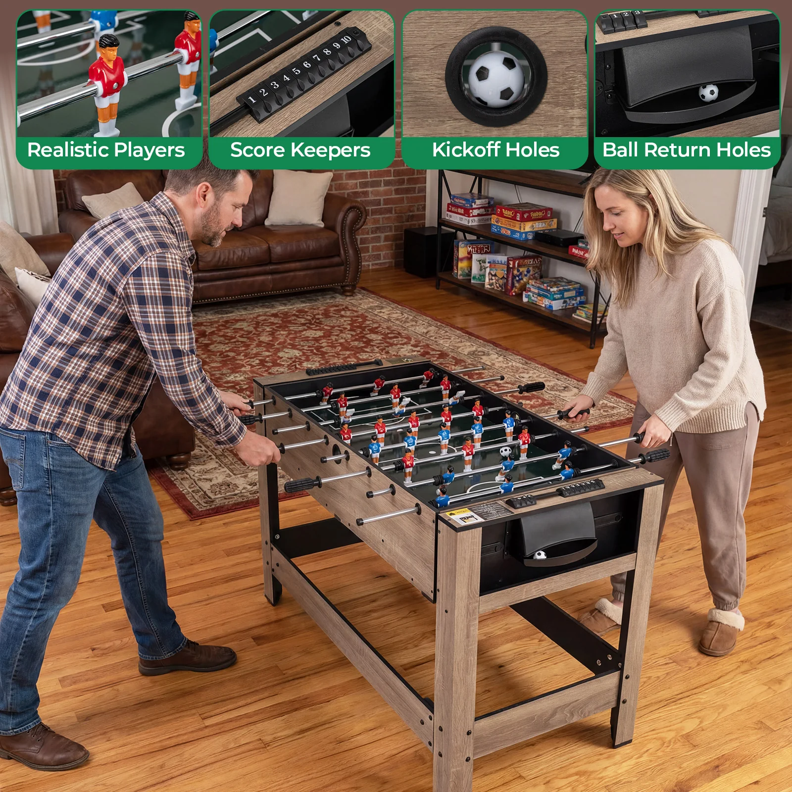 2-in-1 Swivel Game Table for Teens Adults, Brown - Image 8