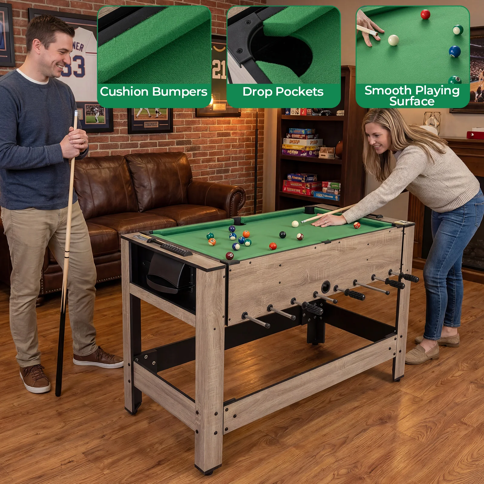 2-in-1 Swivel Game Table for Teens Adults, Brown - Image 9
