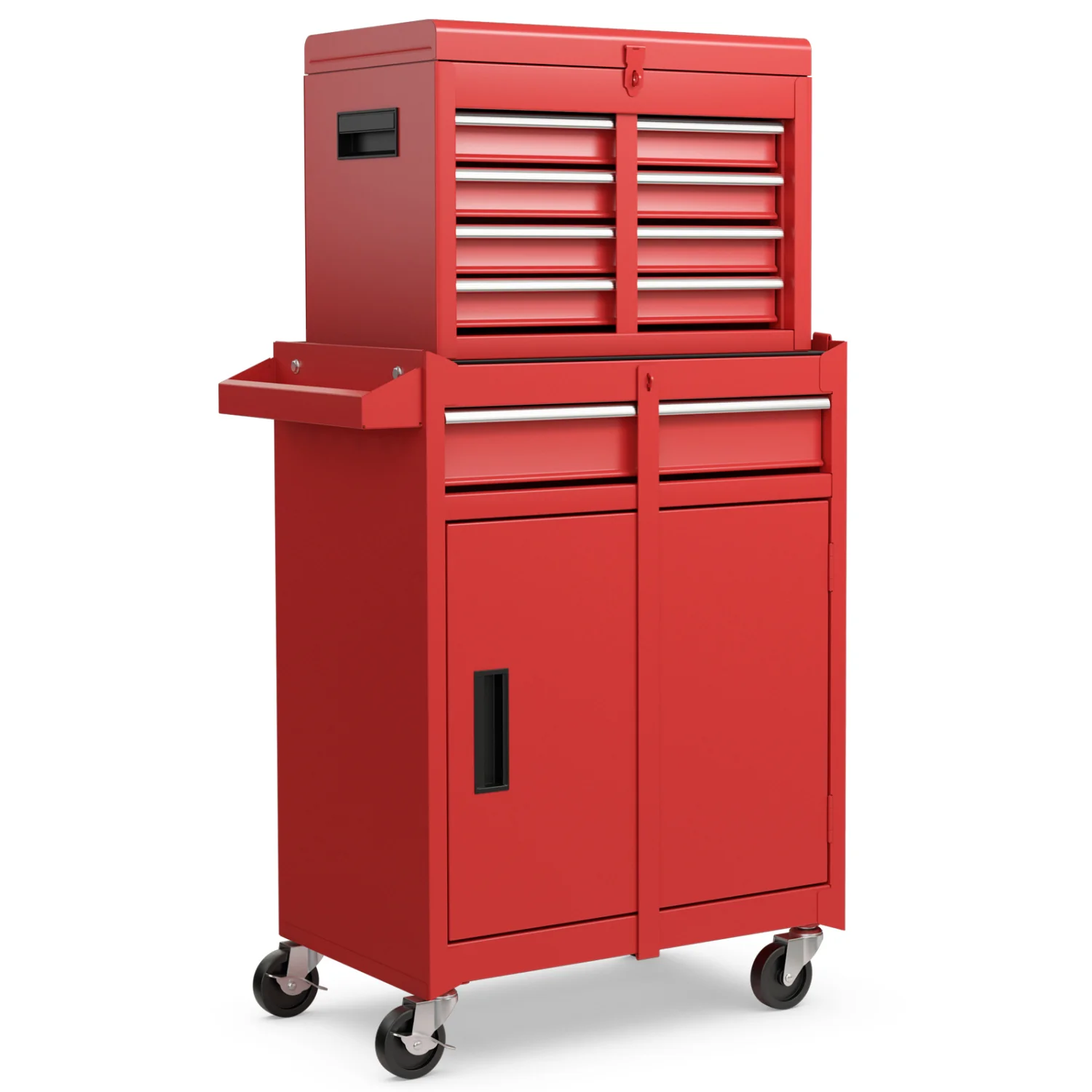 2-in-1 Tool Chest Cabinet, 5 Sliding Drawers, Red - Image 4