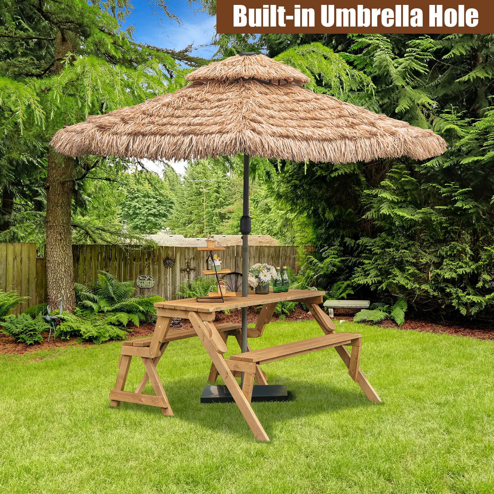 2-In-1 Transforming Wooden Picnic Table Bench, Dark Brown - Image 7