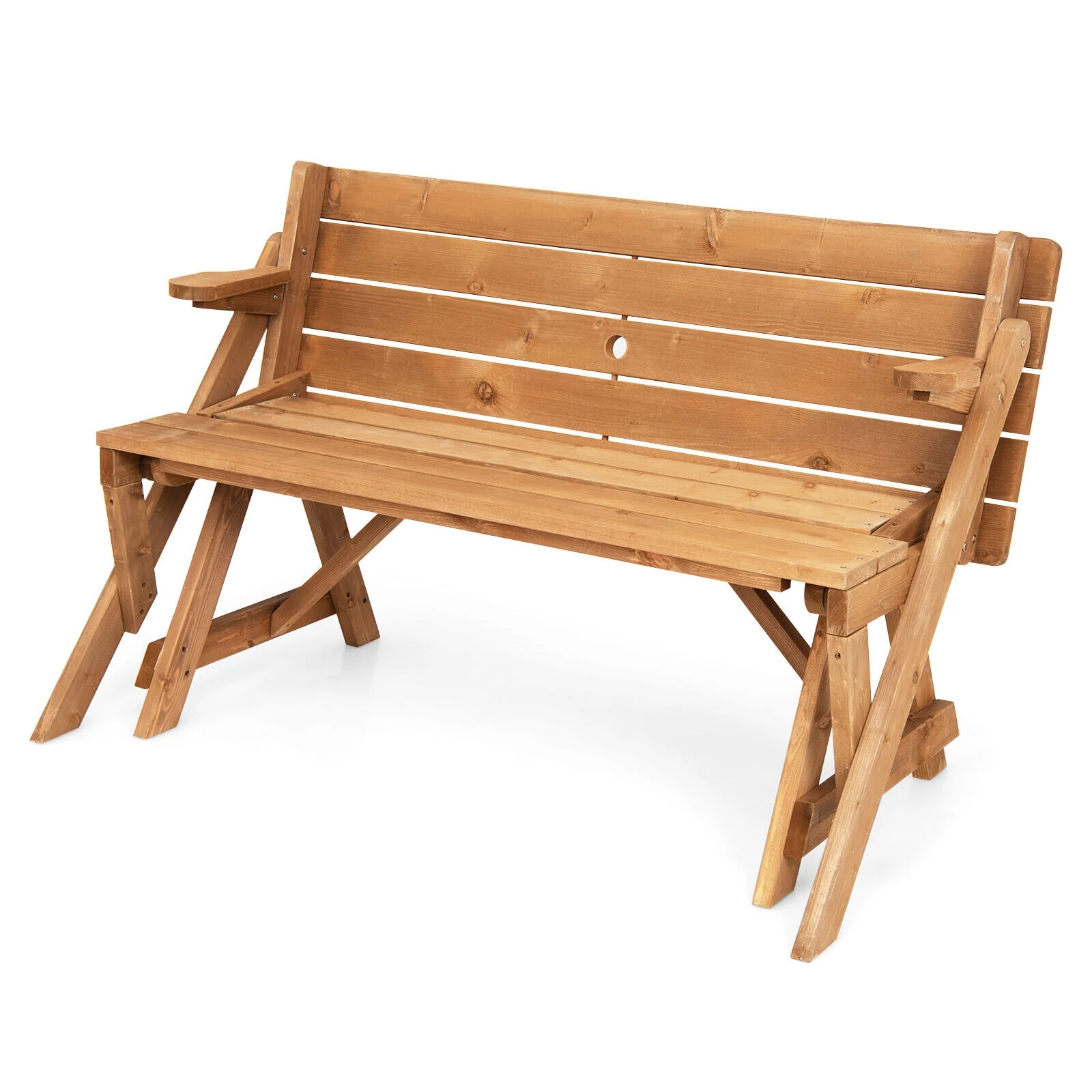 2-In-1 Transforming Wooden Picnic Table Bench, Dark Brown - Image 8