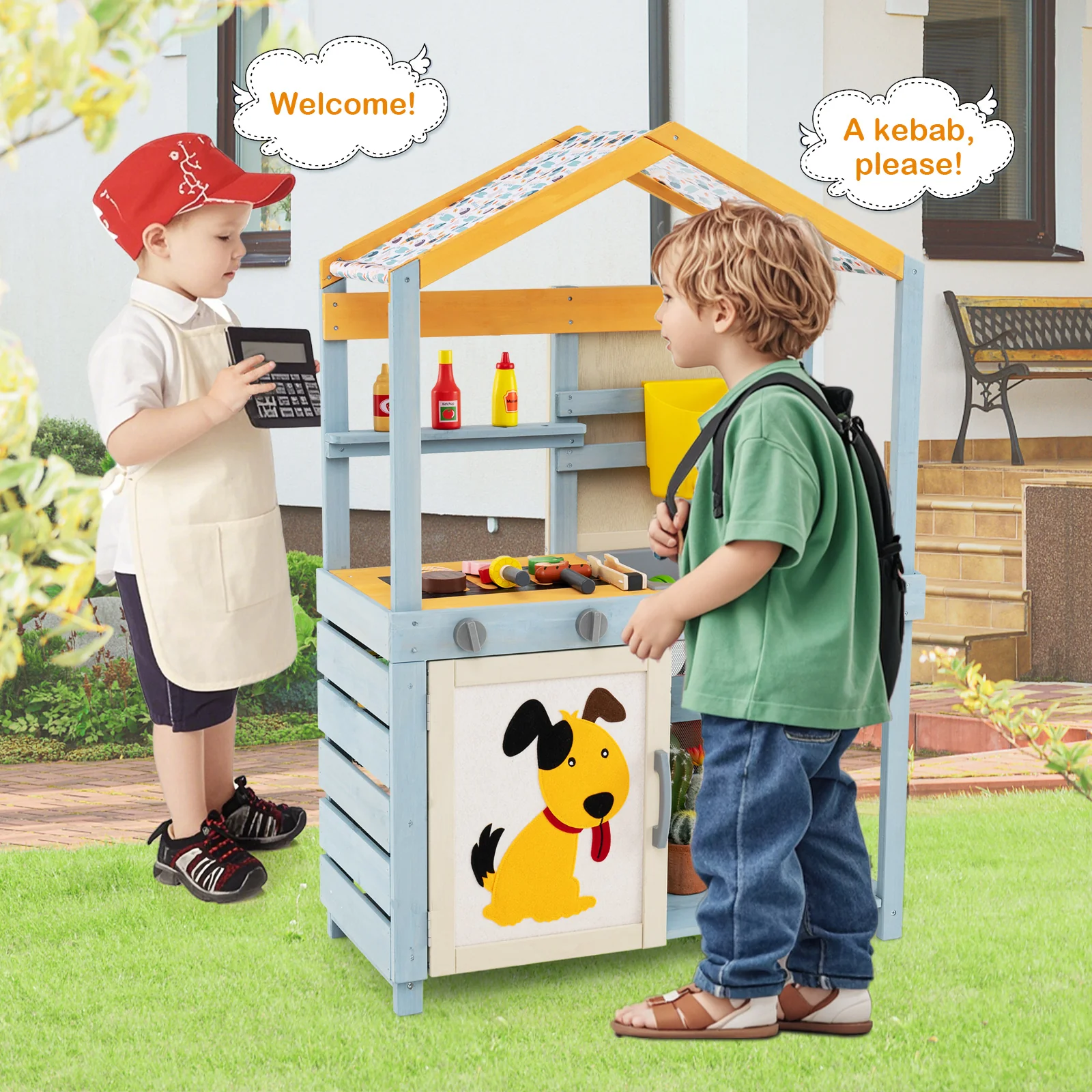 2 In 1 Wooden Mud Kitchen, Removable Water Box, Gray - Image 2