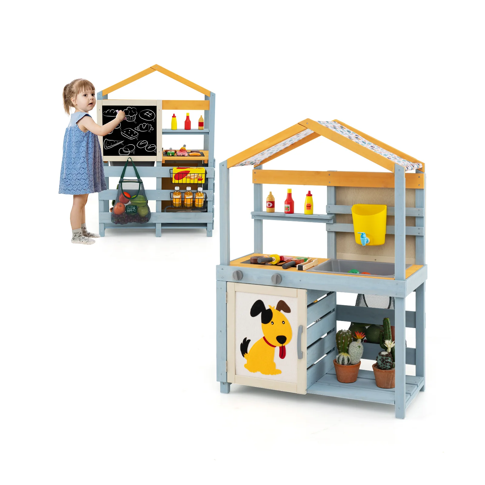 2 In 1 Wooden Mud Kitchen, Removable Water Box, Gray - Image 3