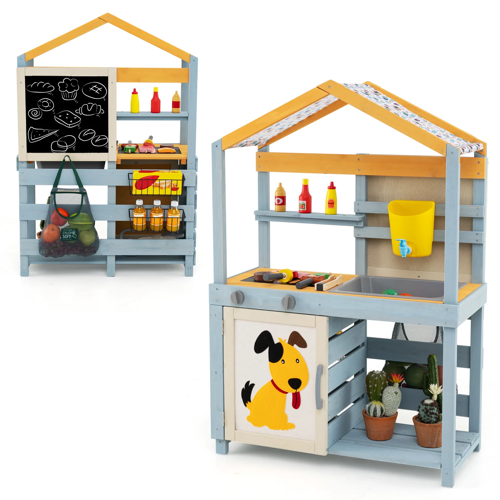 2 In 1 Wooden Mud Kitchen, Removable Water Box, Gray - Image 4