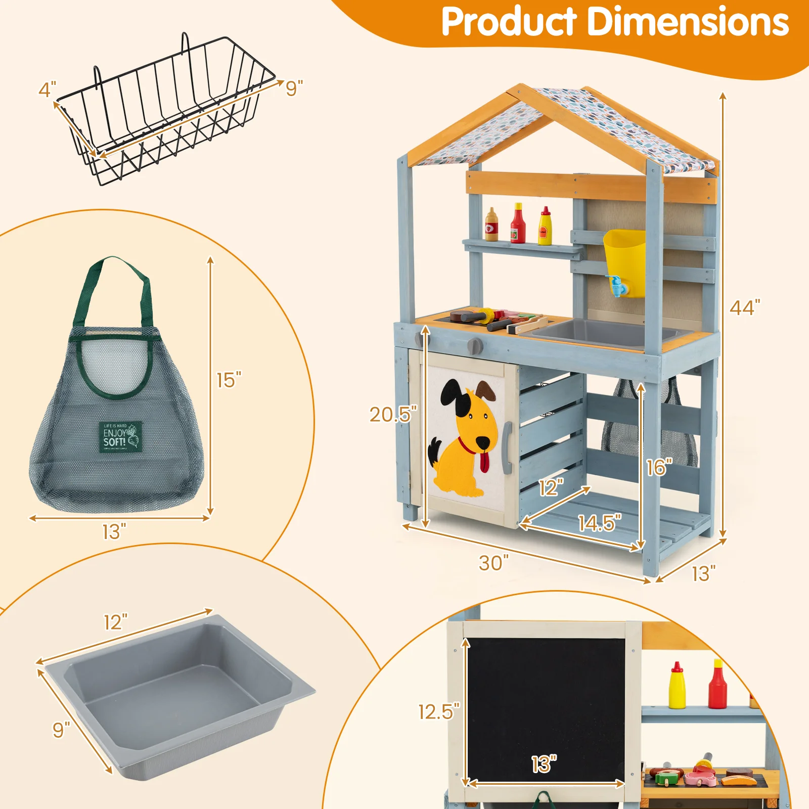 2 In 1 Wooden Mud Kitchen, Removable Water Box, Gray - Image 5