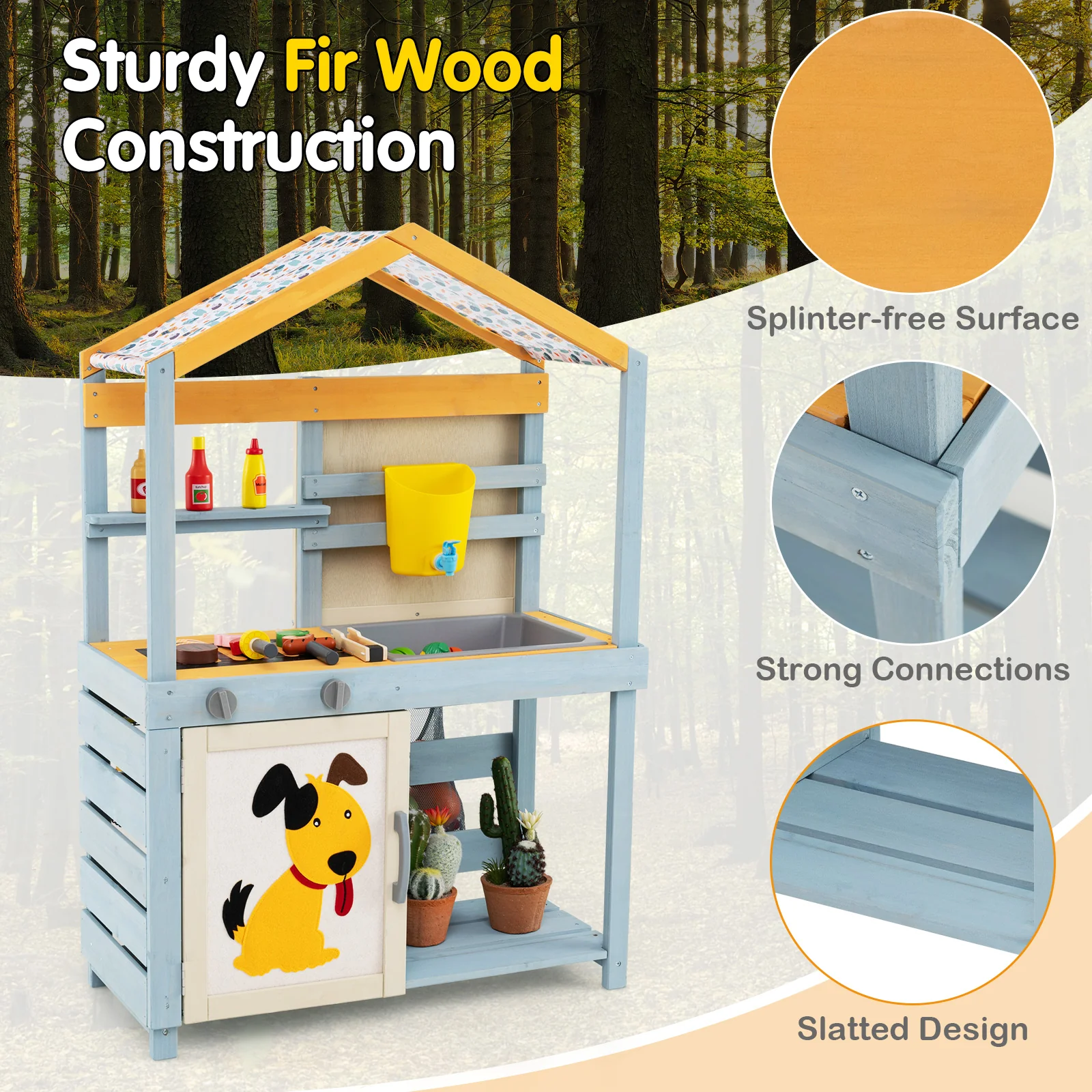 2 In 1 Wooden Mud Kitchen, Removable Water Box, Gray - Image 6