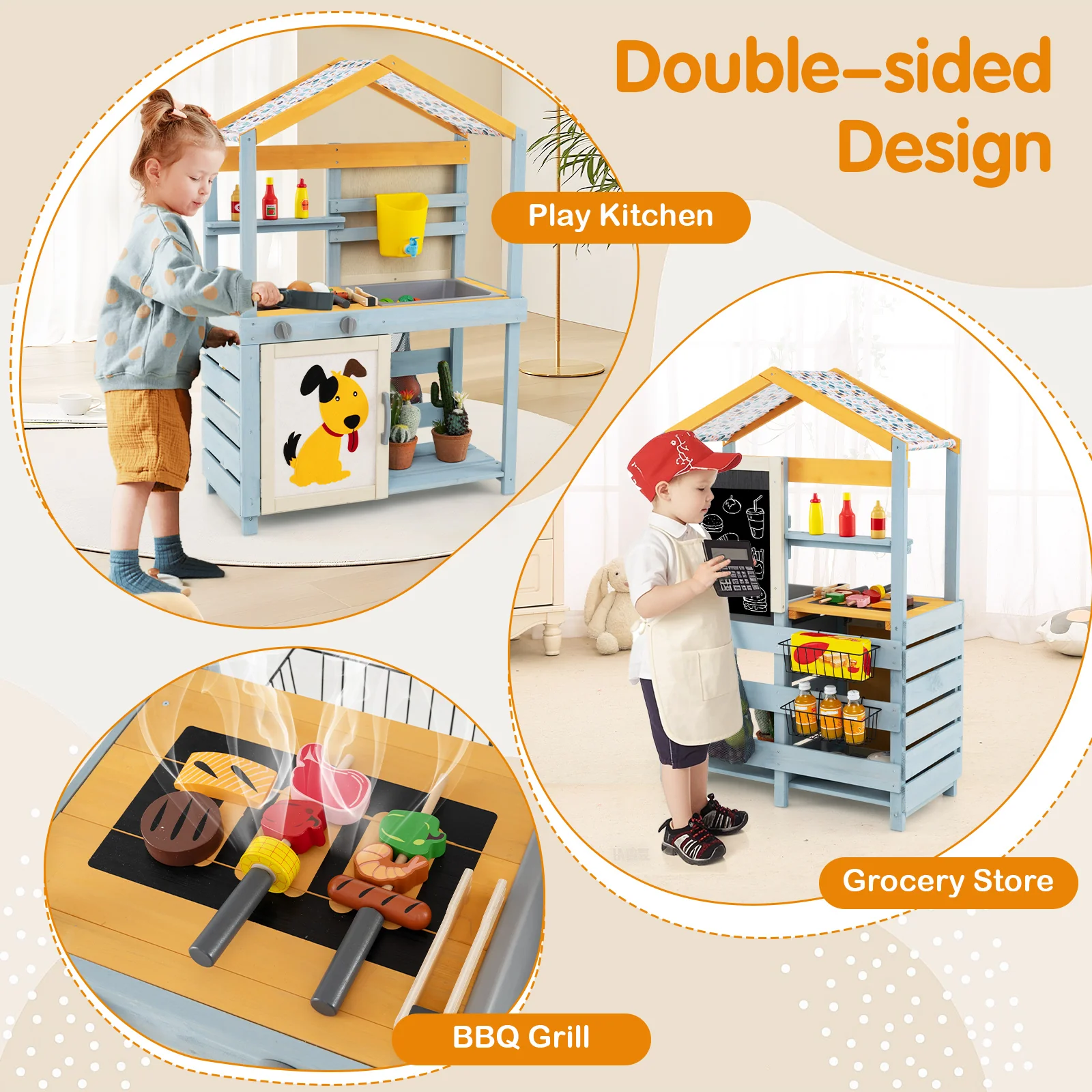 2 In 1 Wooden Mud Kitchen, Removable Water Box, Gray - Image 7