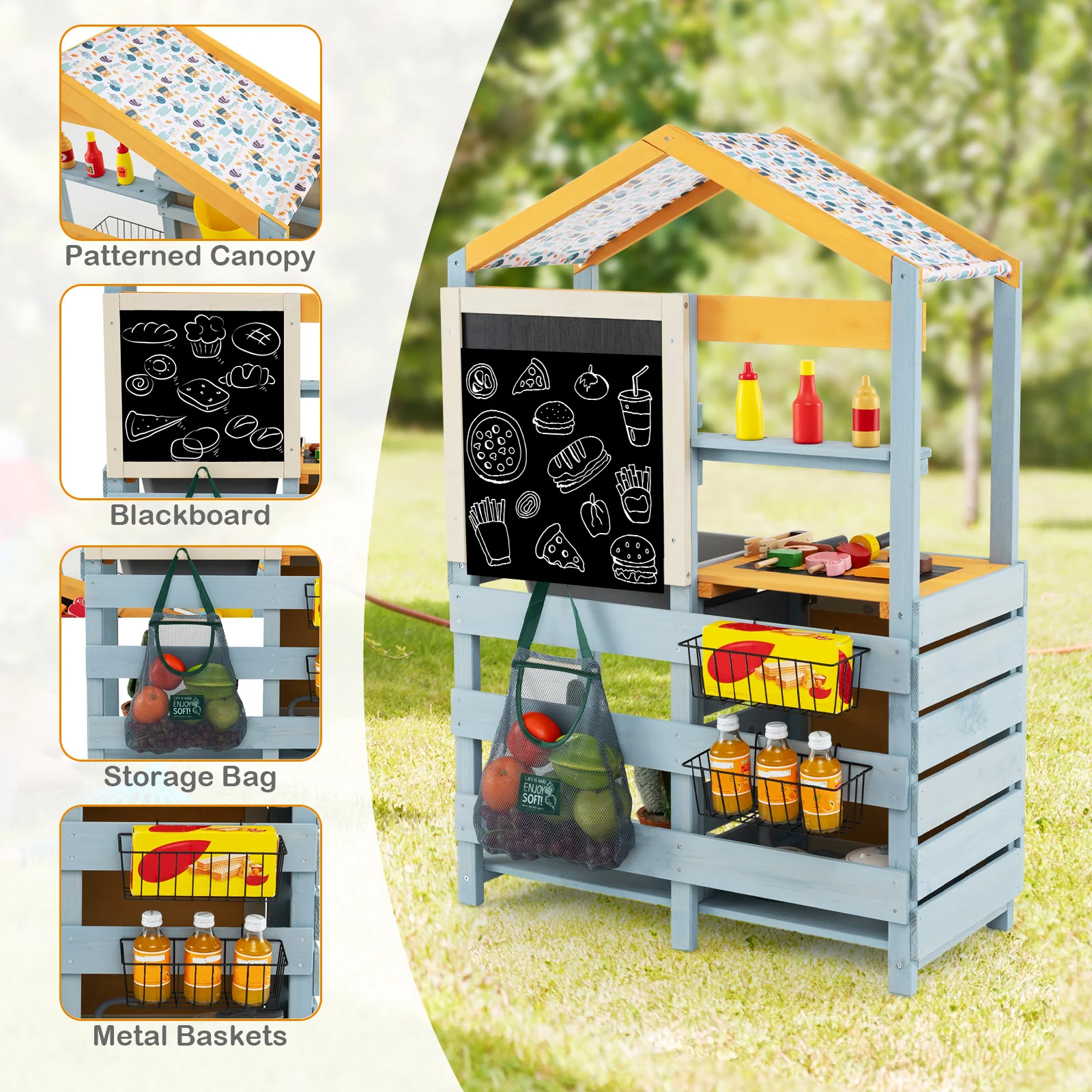 2 In 1 Wooden Mud Kitchen, Removable Water Box, Gray - Image 9