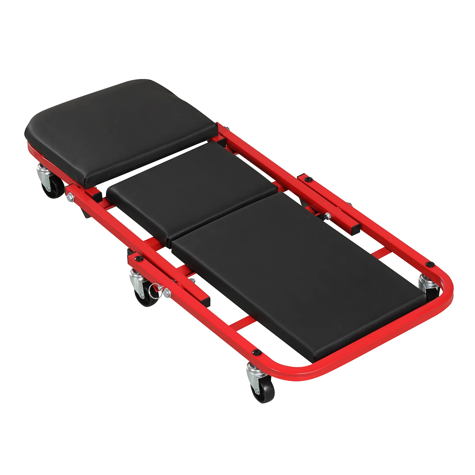 2-in-1 Z-Shaped Rolling Garage Stool, 36" Folding Automotive Creeper, Red - Image 5
