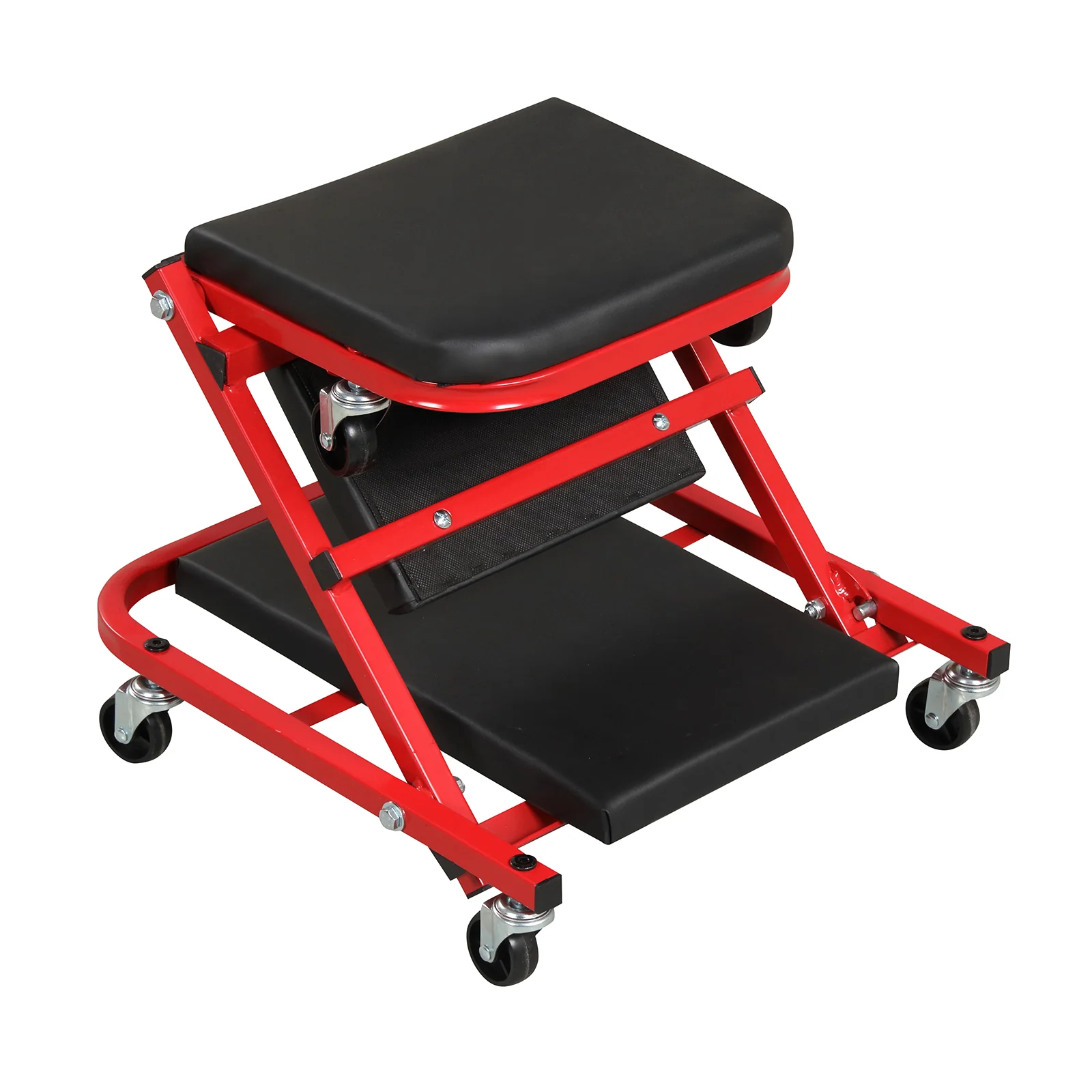 2-in-1 Z-Shaped Rolling Garage Stool, 36" Folding Automotive Creeper, Red - Image 7