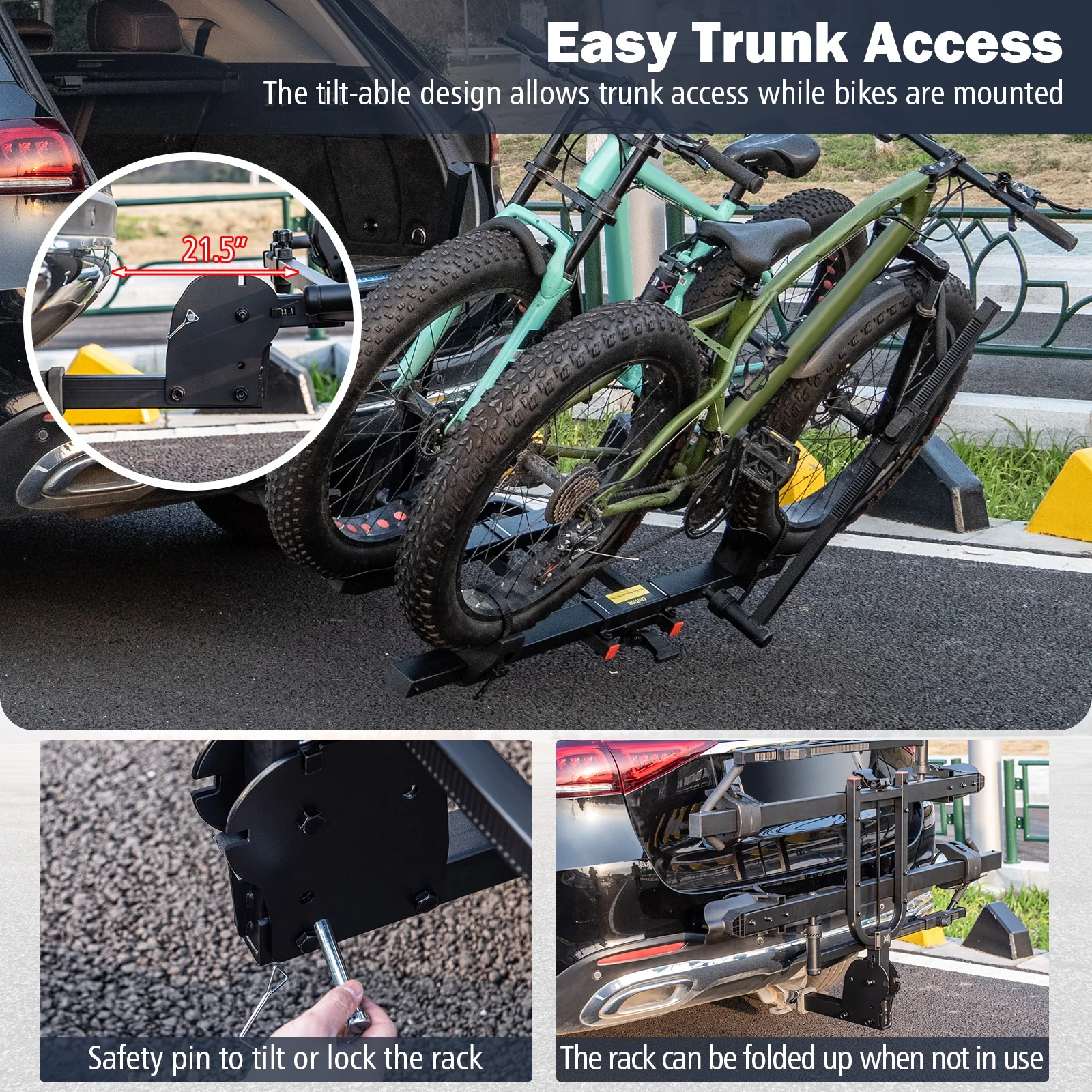 2 Inch Hitch Mount Bike Rack, 2-Bike Platform Carrier, Tilt-able Design, Black - Image 8