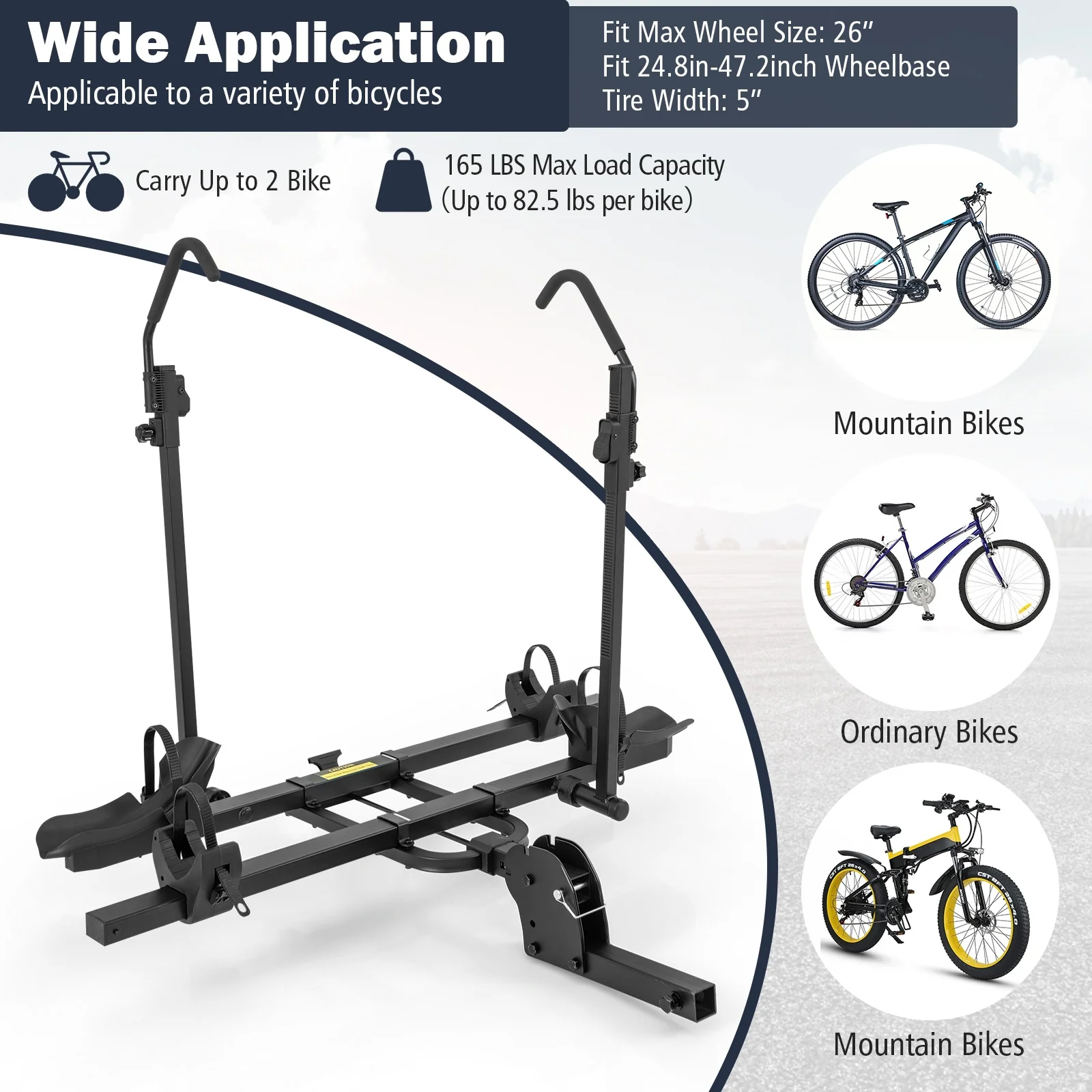 2 Inch Hitch Mount Bike Rack, 2-Bike Platform Carrier, Tilt-able Design, Black - Image 9