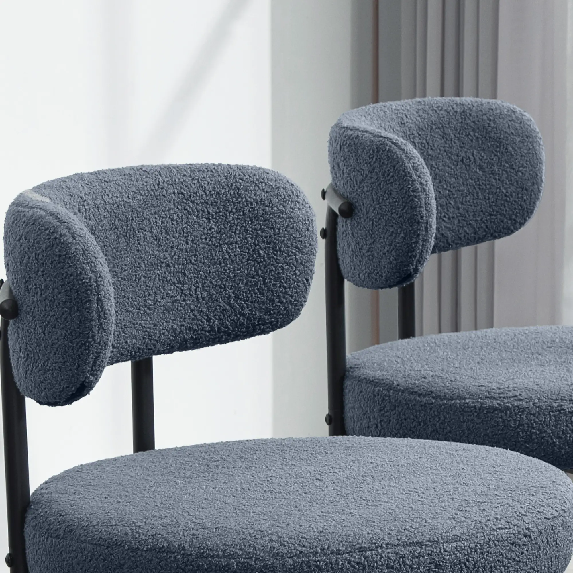 2 Kitchen Chairs, Modern Dining, Berber Fleece Upholstery, Steel Legs, Grey - Image 10