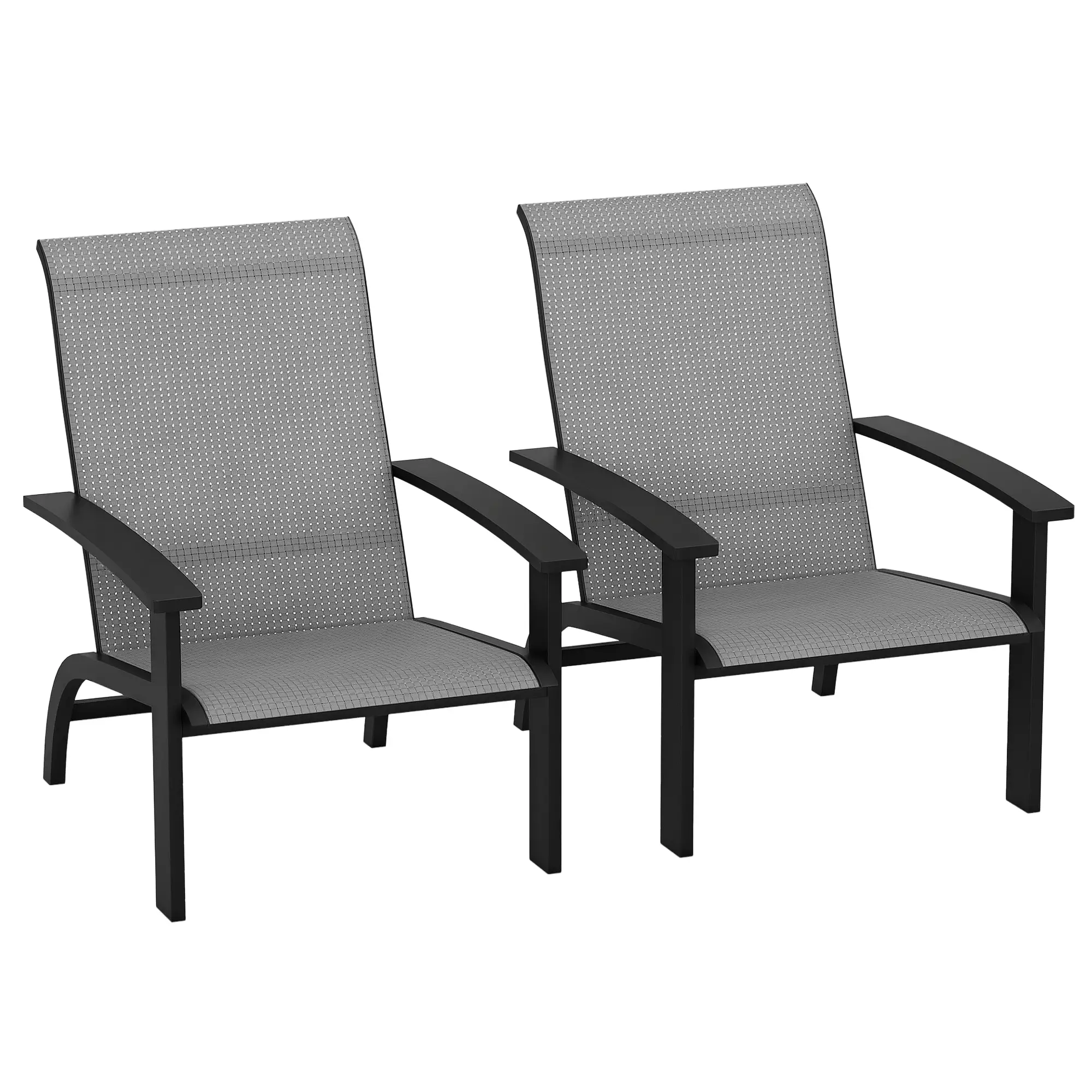 2 Outdoor Adirondack Chairs, Aluminum Frame, Mesh Seat, Dark Grey - Image 11