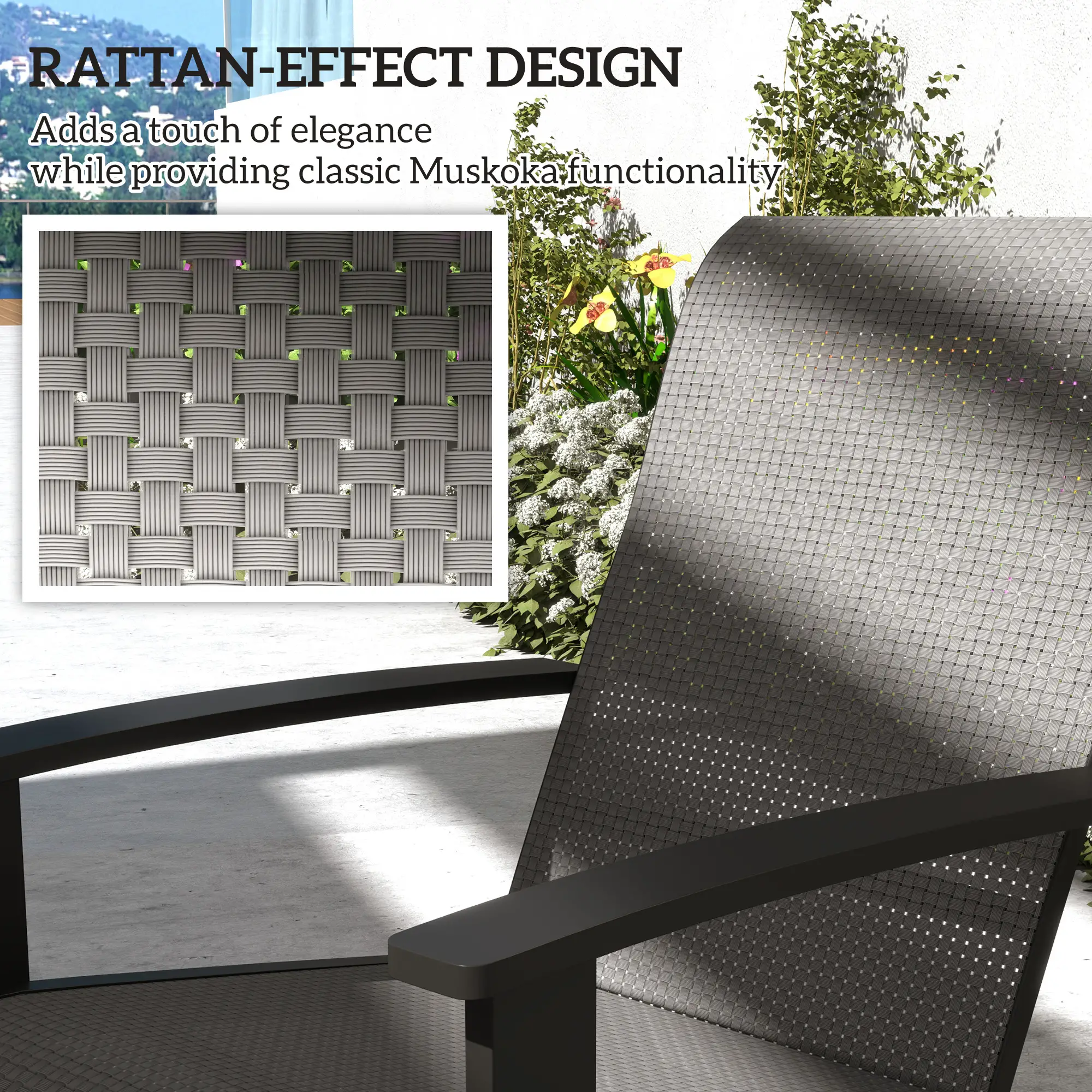 2 Outdoor Adirondack Chairs, Aluminum Frame, Mesh Seat, Dark Grey - Image 7