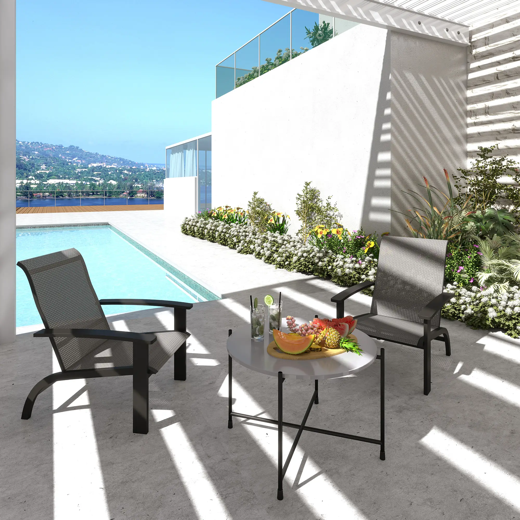 2 Outdoor Adirondack Chairs, Aluminum Frame, Mesh Seat, Dark Grey - Image 8