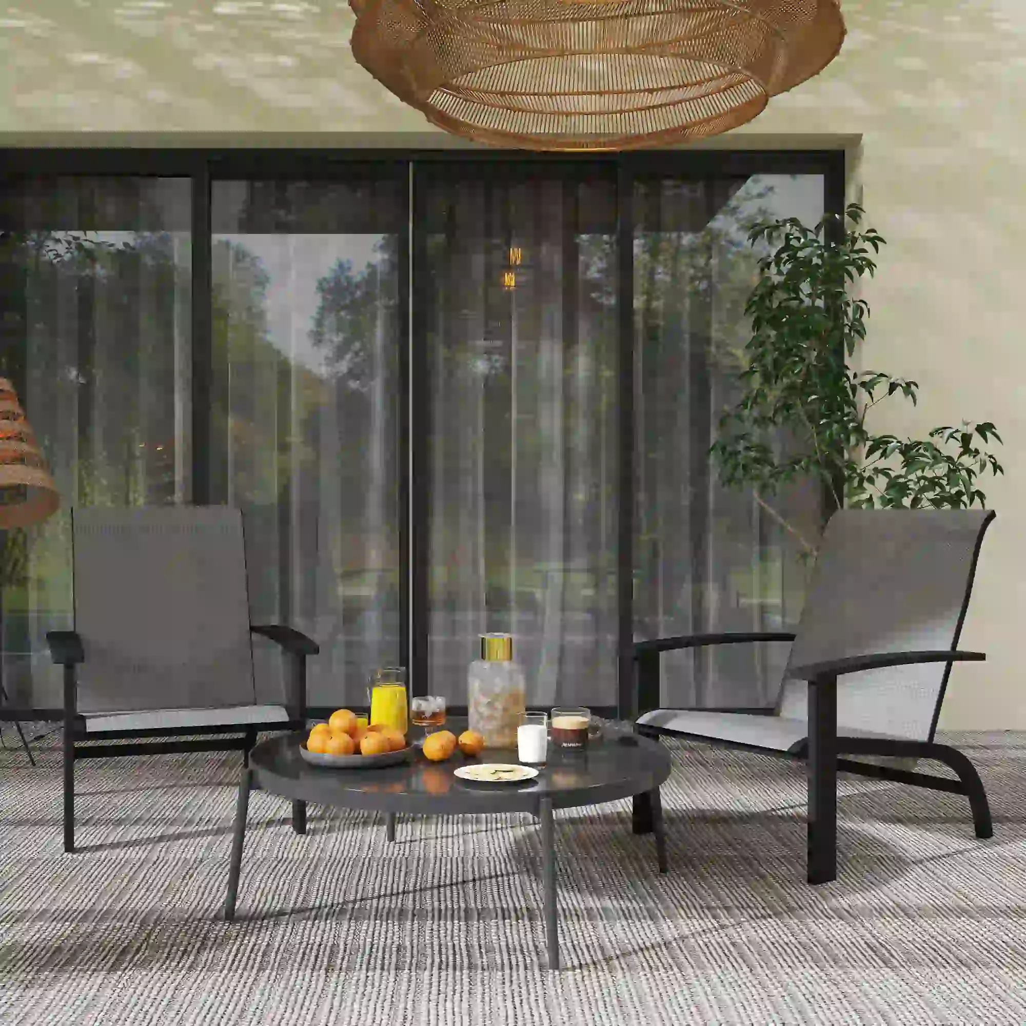 2 Outdoor Adirondack Chairs, Aluminum Frame, Mesh Seat, Dark Grey - Image 9