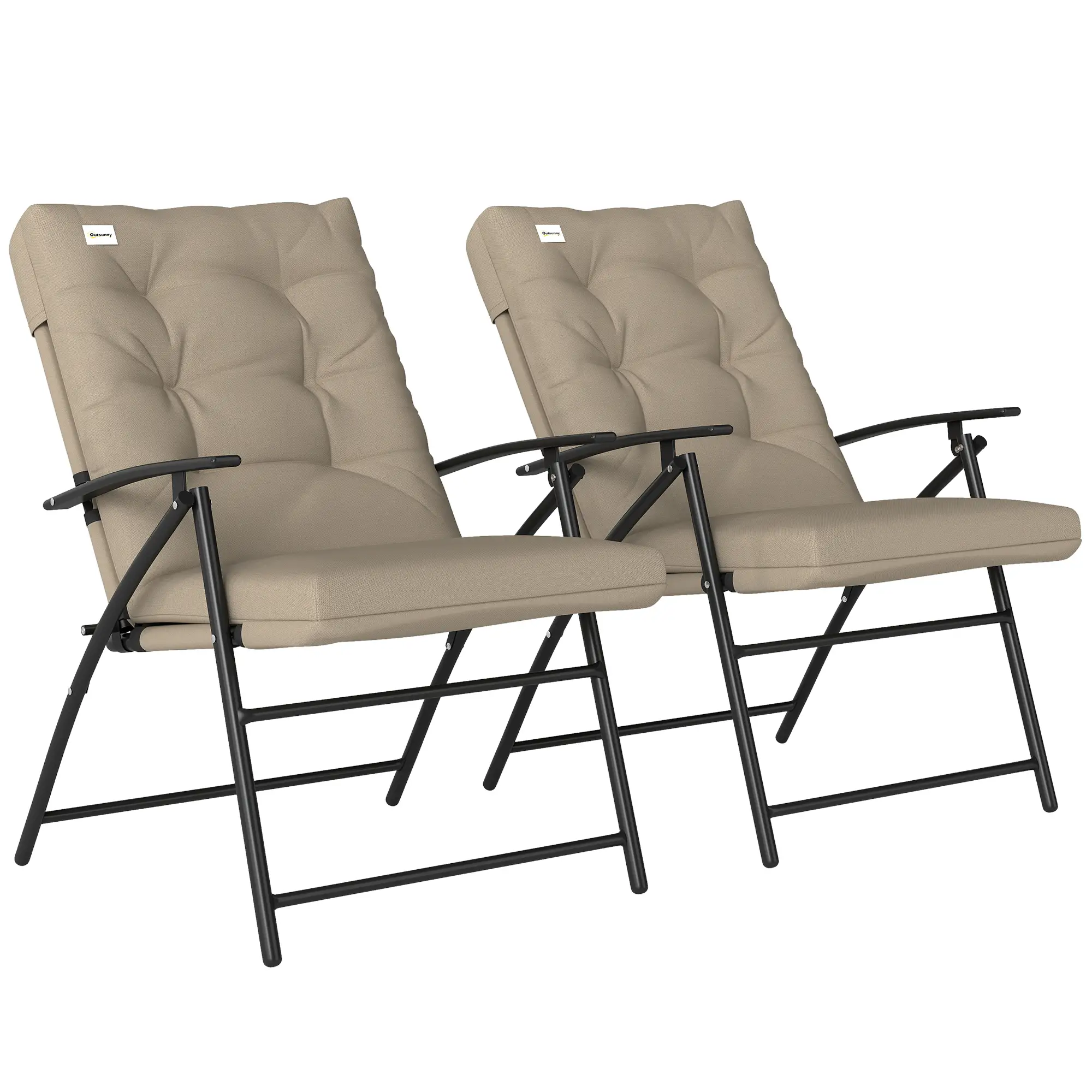 2 Outdoor Folding Chairs, Adjustable Backrest, Padded Camping Chairs, Khaki
